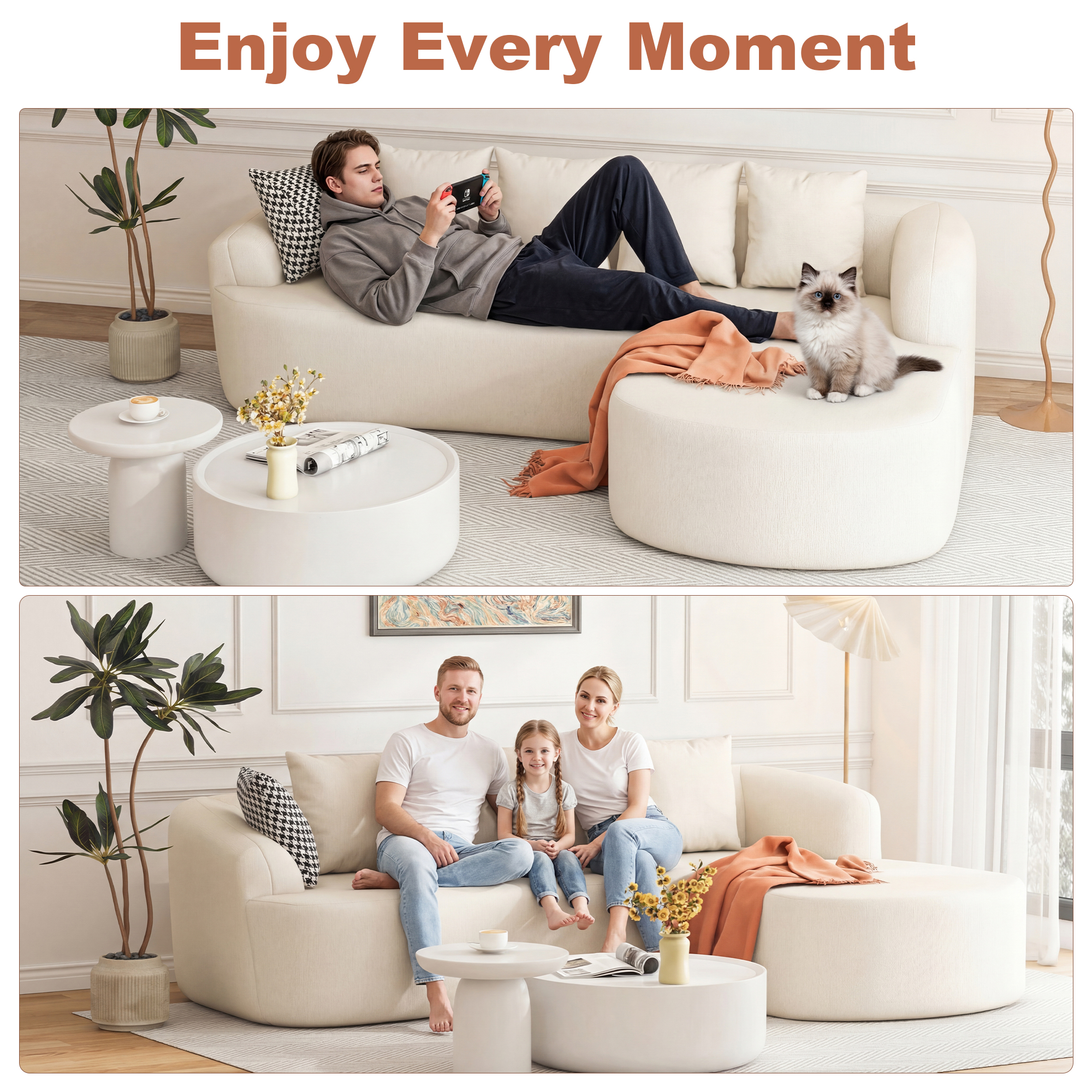 ChVans 101'' L-Shape Curved Sectional Sofa with Chaise, Modern Luxury Chenille Cloud Couch, Modular Sectional Sofa, Heavy Duty Oversized Deep Seat 3-Seater for Living Room, No Assembly Required