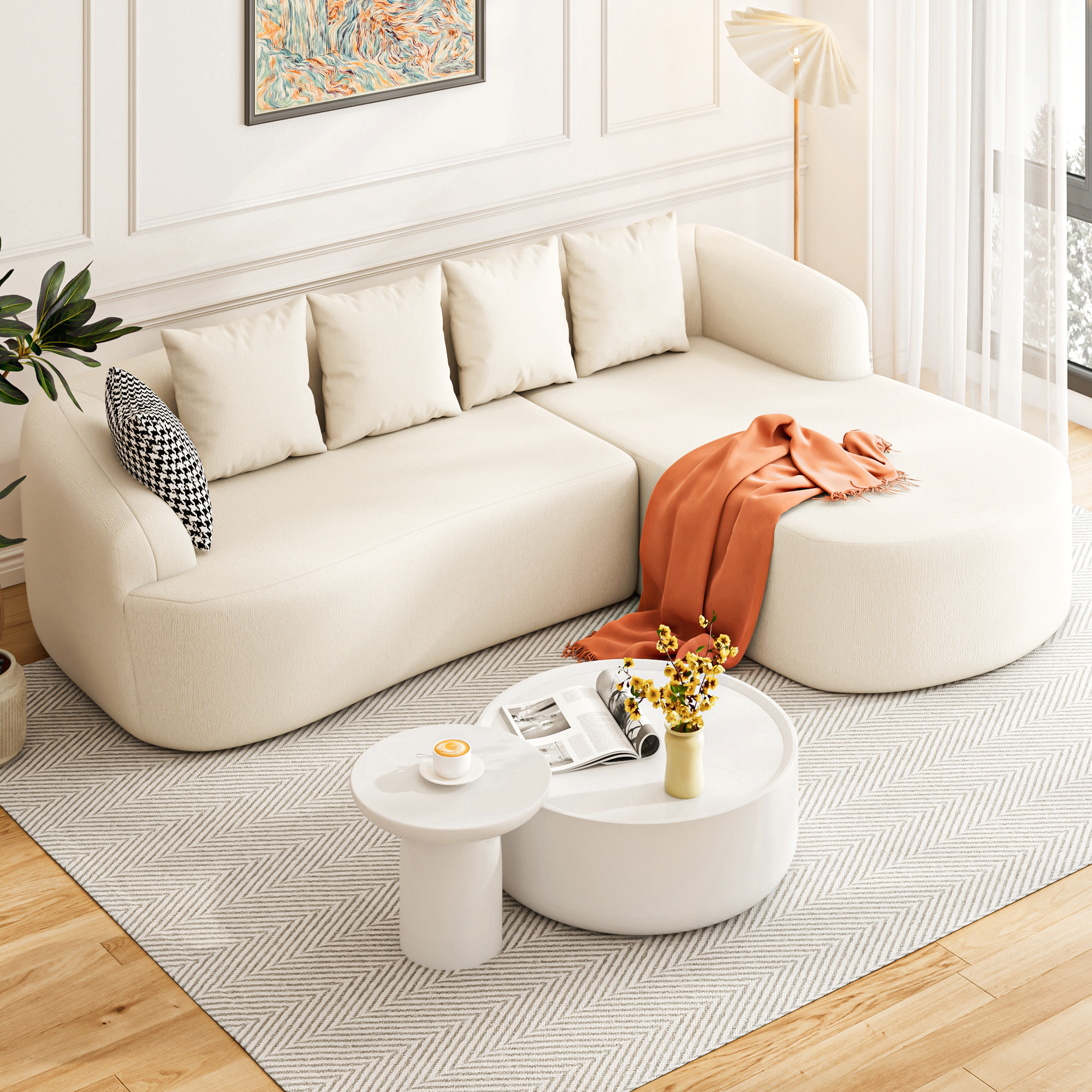 ChVans 101'' L-Shape Curved Sectional Sofa with Chaise, Modern Luxury Chenille Cloud Couch, Modular Sectional Sofa, Heavy Duty Oversized Deep Seat 3-Seater for Living Room, No Assembly Required