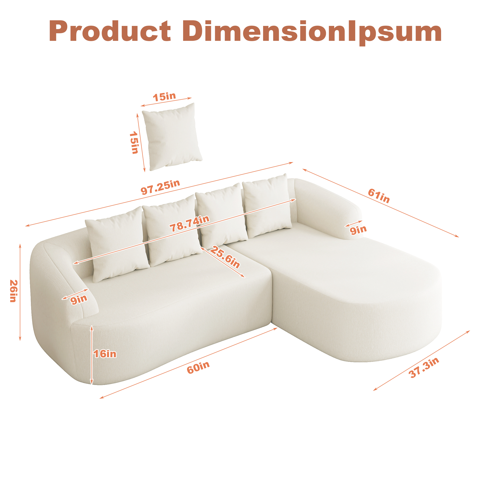 ChVans 101'' L-Shape Curved Sectional Sofa with Chaise, Modern Luxury Chenille Cloud Couch, Modular Sectional Sofa, Heavy Duty Oversized Deep Seat 3-Seater for Living Room, No Assembly Required