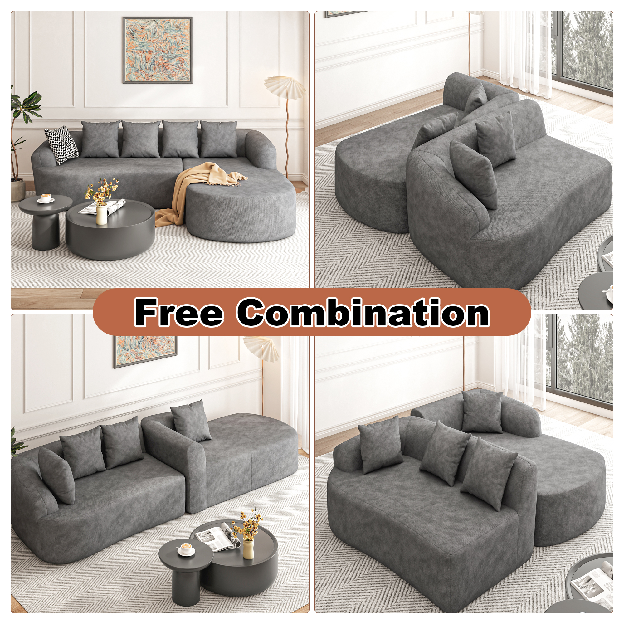 ChVans 101'' L-Shape Curved Sectional Sofa with Chaise, Modern Luxury Chenille Cloud Couch, Modular Sectional Sofa, Heavy Duty Oversized Deep Seat 3-Seater for Living Room, No Assembly Required