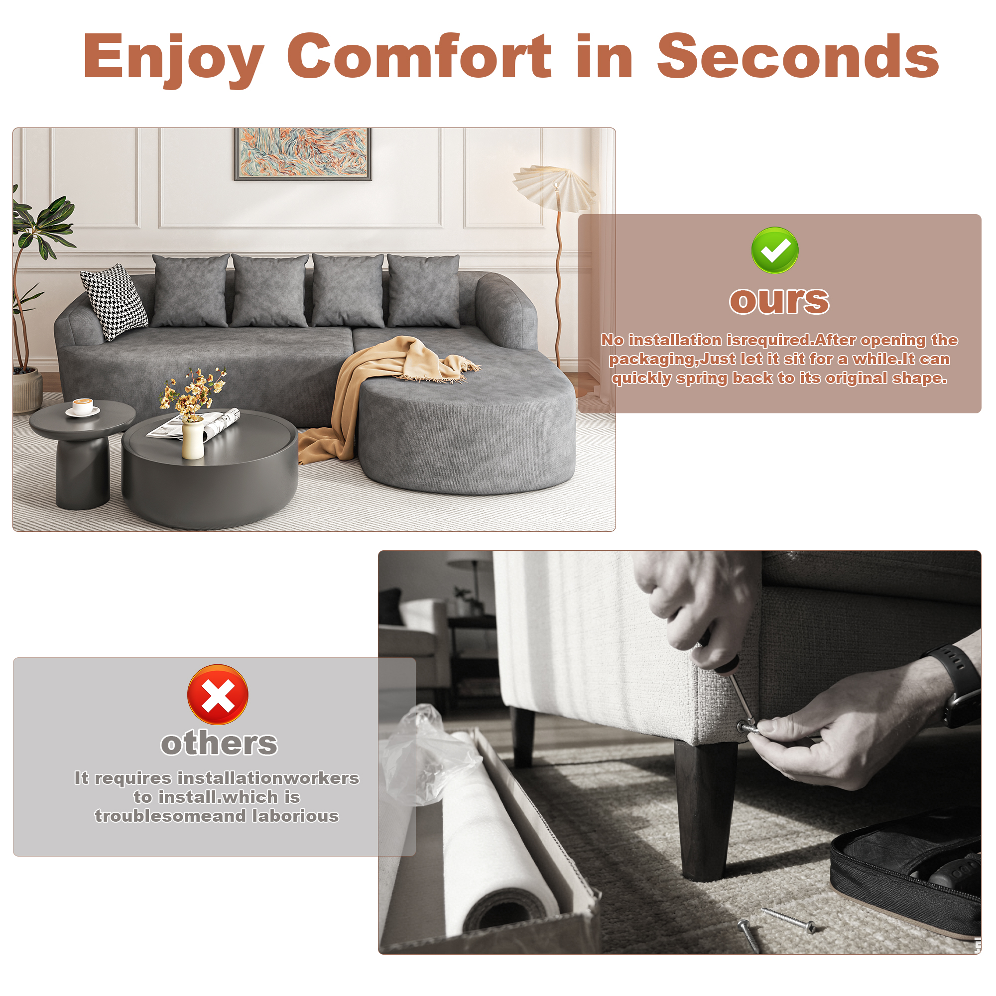 ChVans 101'' L-Shape Curved Sectional Sofa with Chaise, Modern Luxury Chenille Cloud Couch, Modular Sectional Sofa, Heavy Duty Oversized Deep Seat 3-Seater for Living Room, No Assembly Required