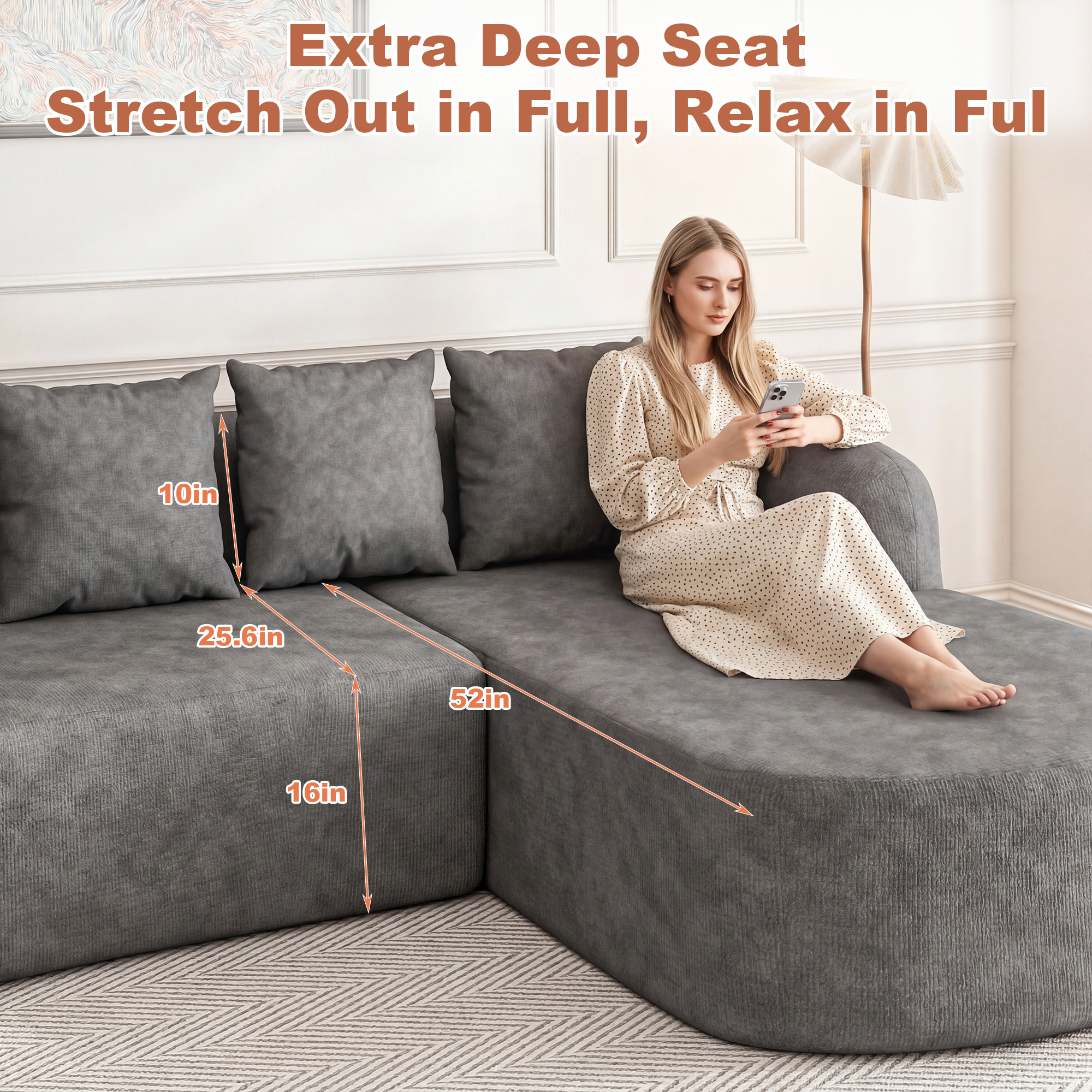 ChVans 101'' L-Shape Curved Sectional Sofa with Chaise, Modern Luxury Chenille Cloud Couch, Modular Sectional Sofa, Heavy Duty Oversized Deep Seat 3-Seater for Living Room, No Assembly Required