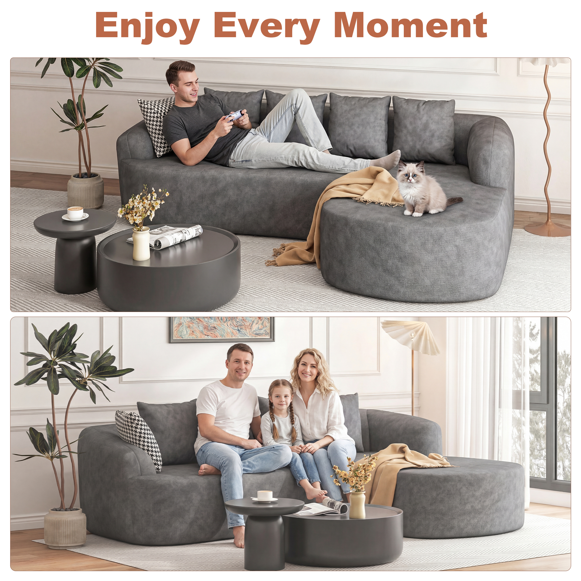 ChVans 101'' L-Shape Curved Sectional Sofa with Chaise, Modern Luxury Chenille Cloud Couch, Modular Sectional Sofa, Heavy Duty Oversized Deep Seat 3-Seater for Living Room, No Assembly Required