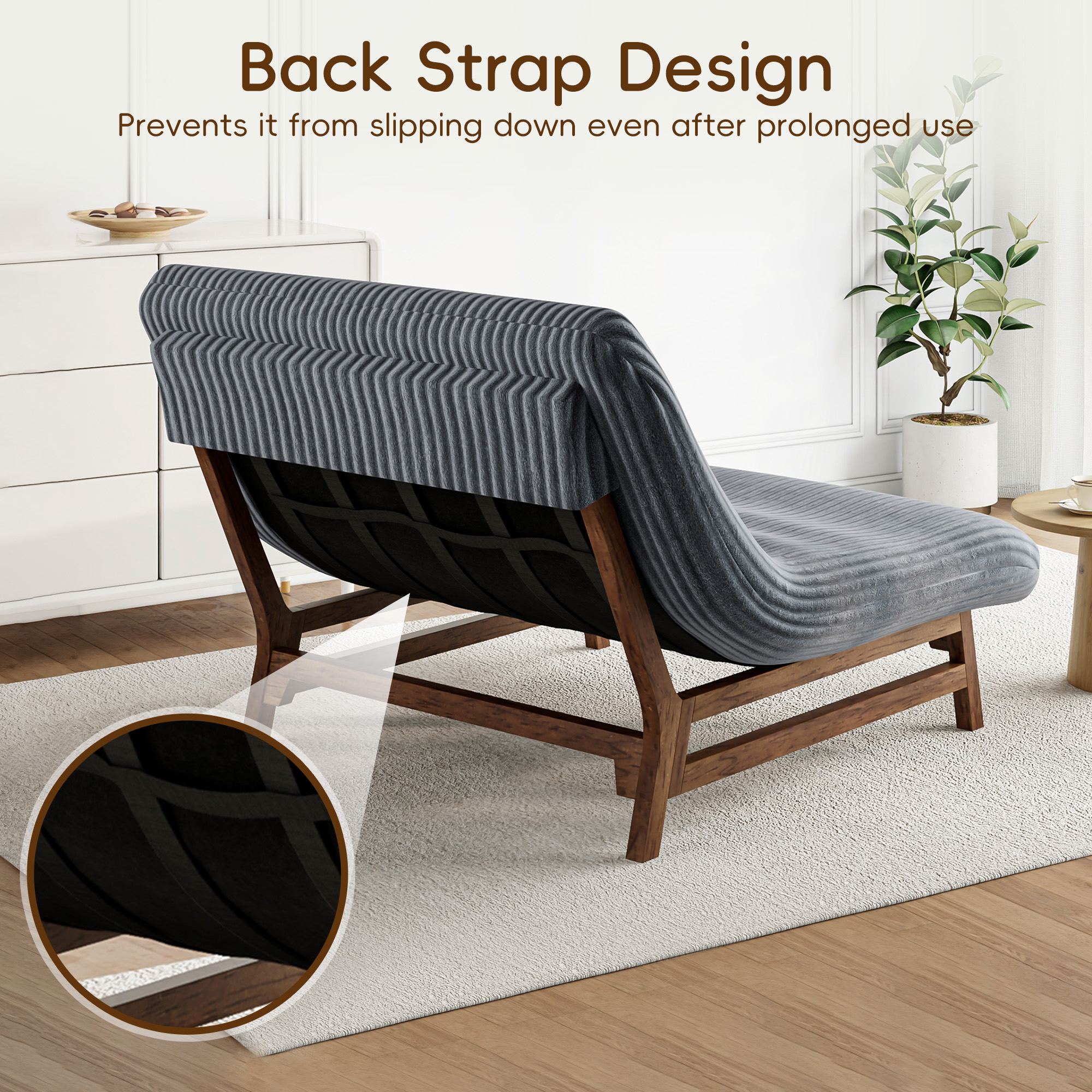  51''Armless Lounge Chair, 2-in-1 Convertible Floor Sofa Bed with Solid Wood Frame, Full Memory Foam Corduroy Accent Chair with Lumbar Pillow, Ergonomic Support for Living Room Bedroom Office