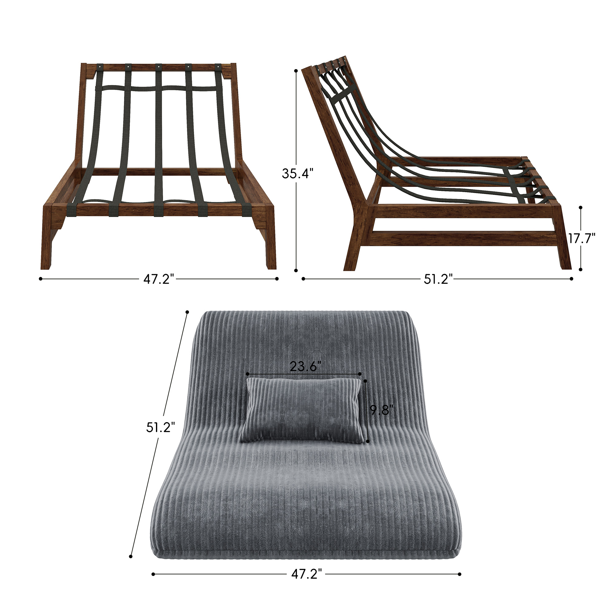  51''Armless Lounge Chair, 2-in-1 Convertible Floor Sofa Bed with Solid Wood Frame, Full Memory Foam Corduroy Accent Chair with Lumbar Pillow, Ergonomic Support for Living Room Bedroom Office