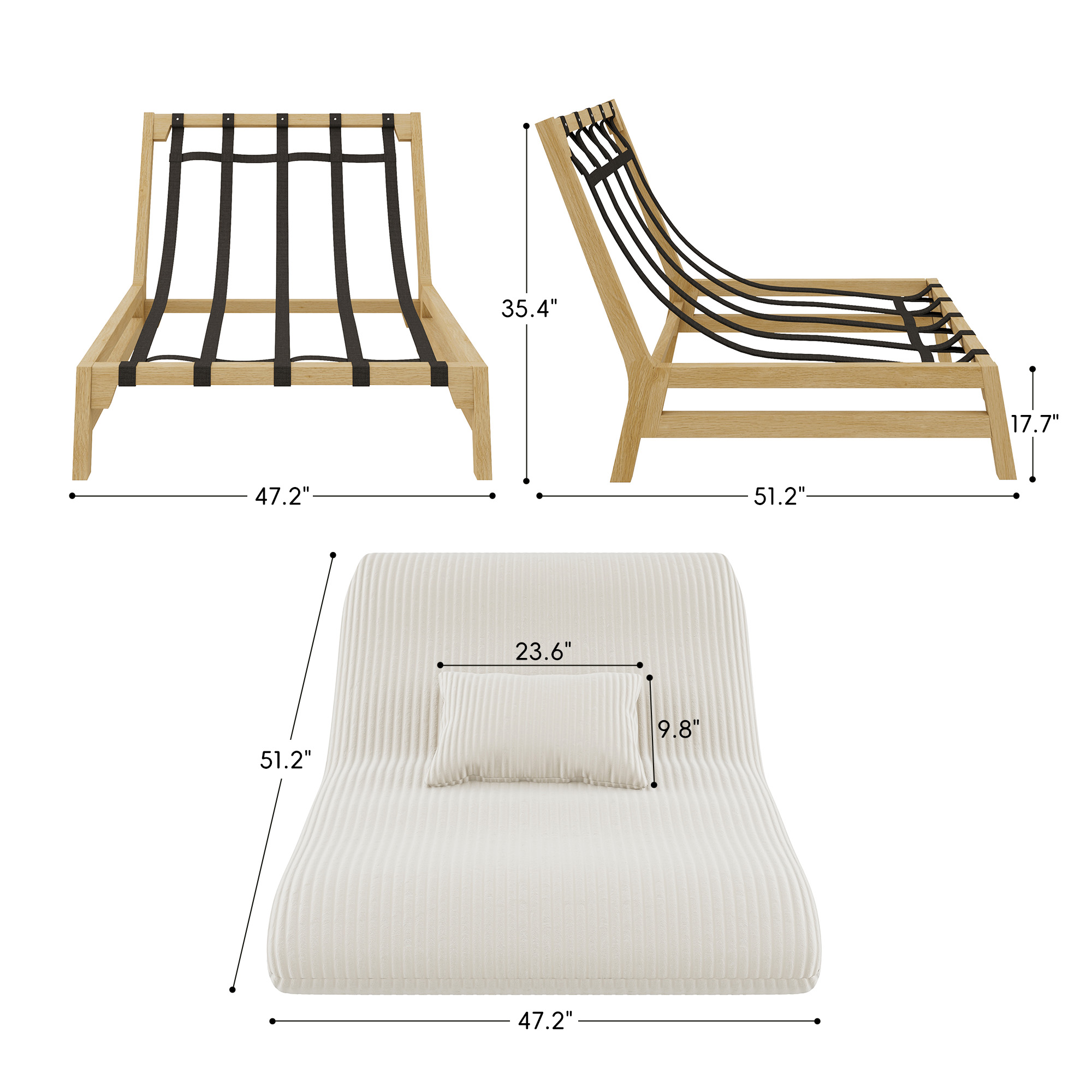  51''Armless Lounge Chair, 2-in-1 Convertible Floor Sofa Bed with Solid Wood Frame, Full Memory Foam Corduroy Accent Chair with Lumbar Pillow, Ergonomic Support for Living Room Bedroom Office