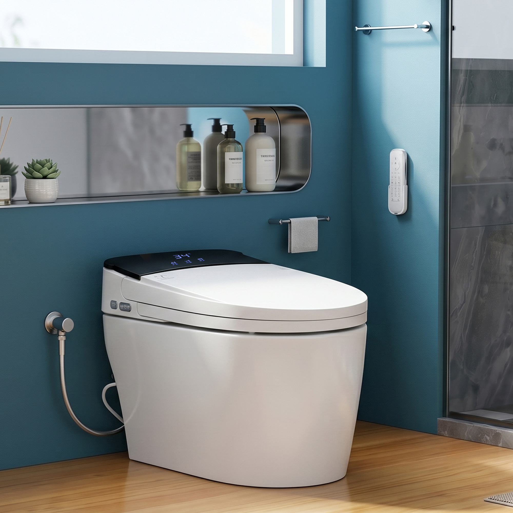 Modern Smart Toilet with Bidet Built In,Heated Seat,Warm Air Dryer,Adjustable Temp,Foot Sensor,Auto Lid&Seat,Electric Tankless Toilets with LED Display,1.28 GPF