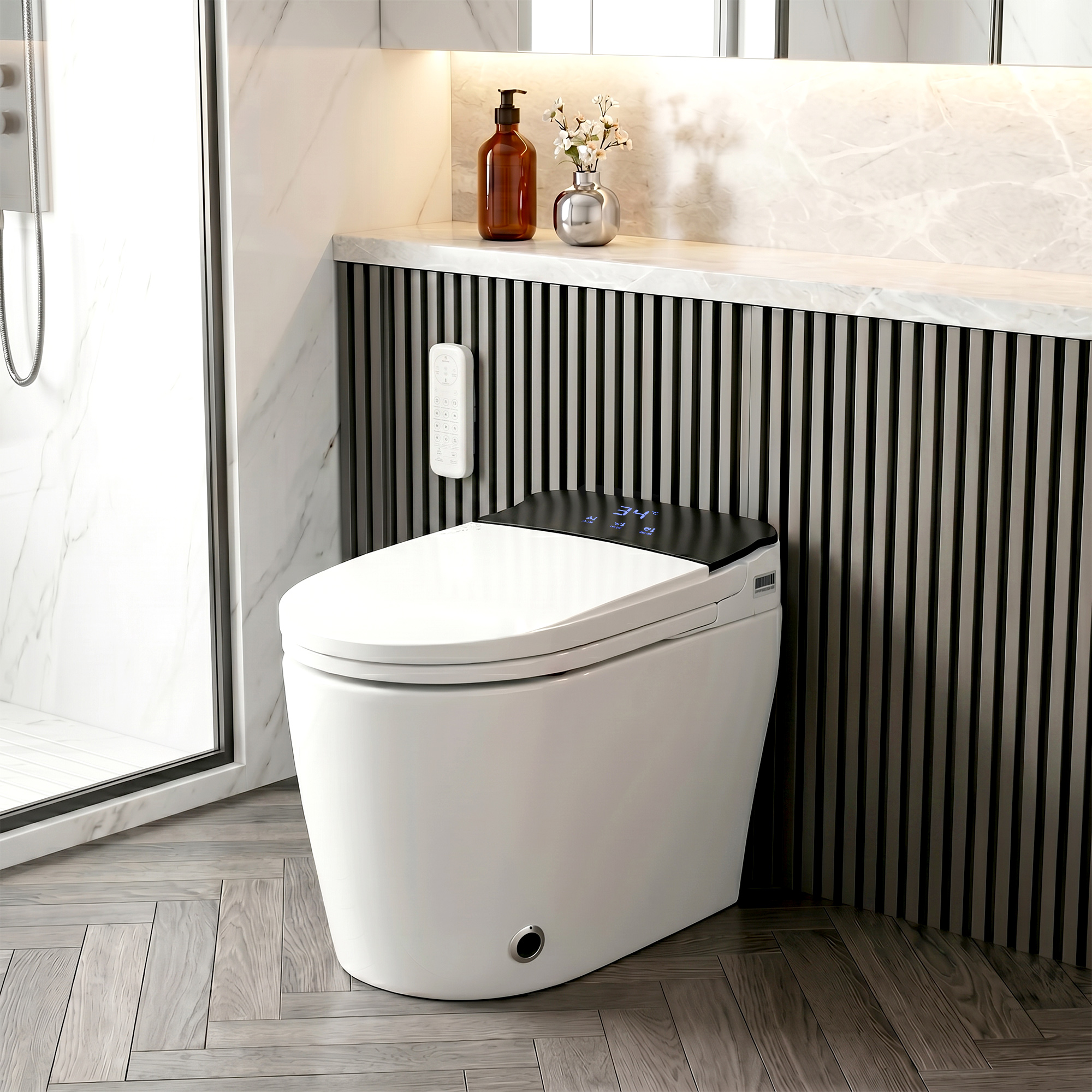 Modern Smart Toilet with Bidet Built In,Heated Seat,Warm Air Dryer,Adjustable Temp,Foot Sensor,Auto Lid&Seat,Electric Tankless Toilets with LED Display,1.28 GPF