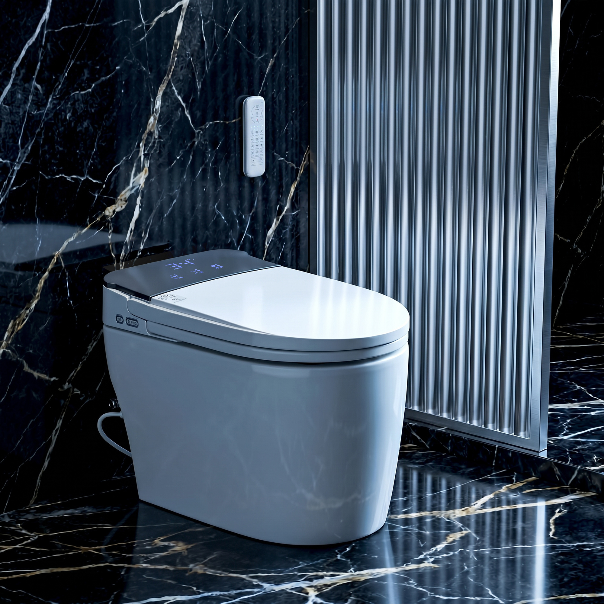 Modern Smart Toilet with Bidet Built In,Heated Seat,Warm Air Dryer,Adjustable Temp,Foot Sensor,Auto Lid&Seat,Electric Tankless Toilets with LED Display,1.28 GPF