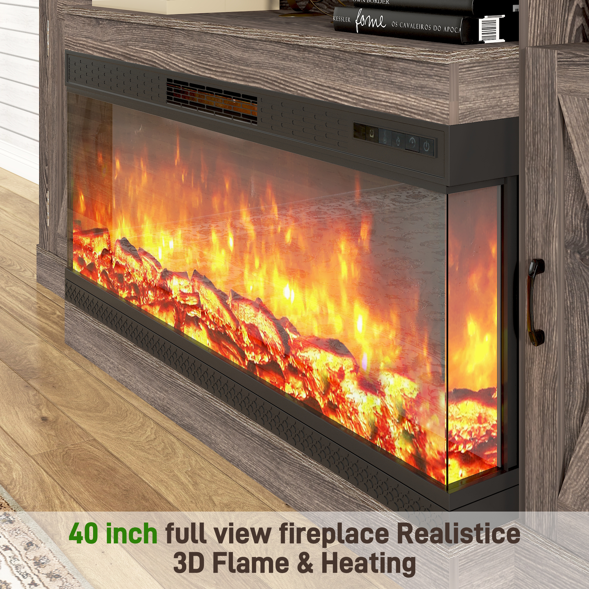 ChVans 3-Sided Glass Farmhouse 74" Fireplace TV Stand for TVs up to 85", Entertainment Center Console Table with 40" Electric Fireplace