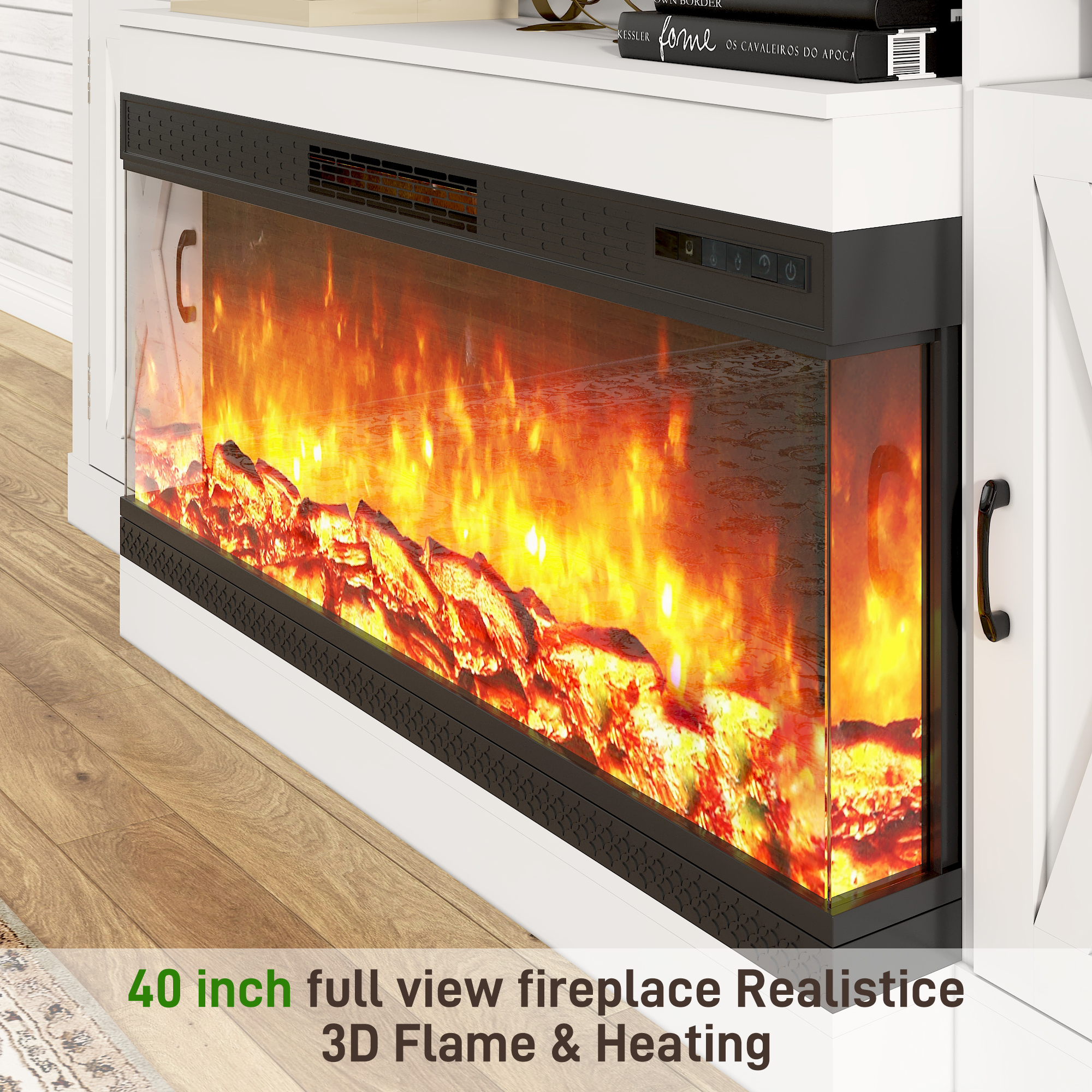 ChVans 3-Sided Glass Farmhouse 74" Fireplace TV Stand for TVs up to 85", Entertainment Center Console Table with 40" Electric Fireplace