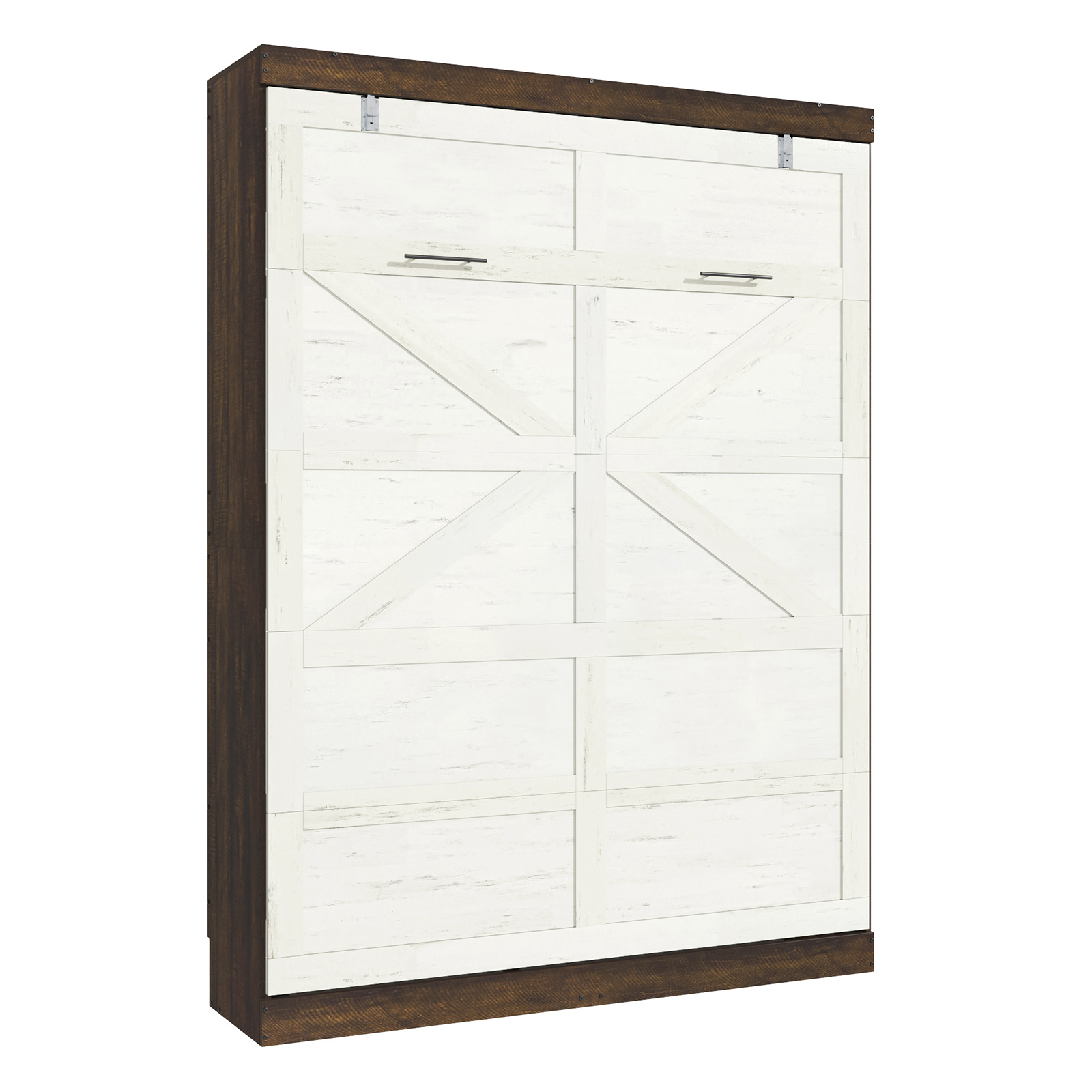 ANPOO Queen Size Murphy Bed with 2 LED Lights, Farmhouse Wood Hidden Foldable Wall Bed Frame with Gas Struts, Storage Bed Cabinet for Bedroom, Office, Space-Saving, No Box Spring Needed