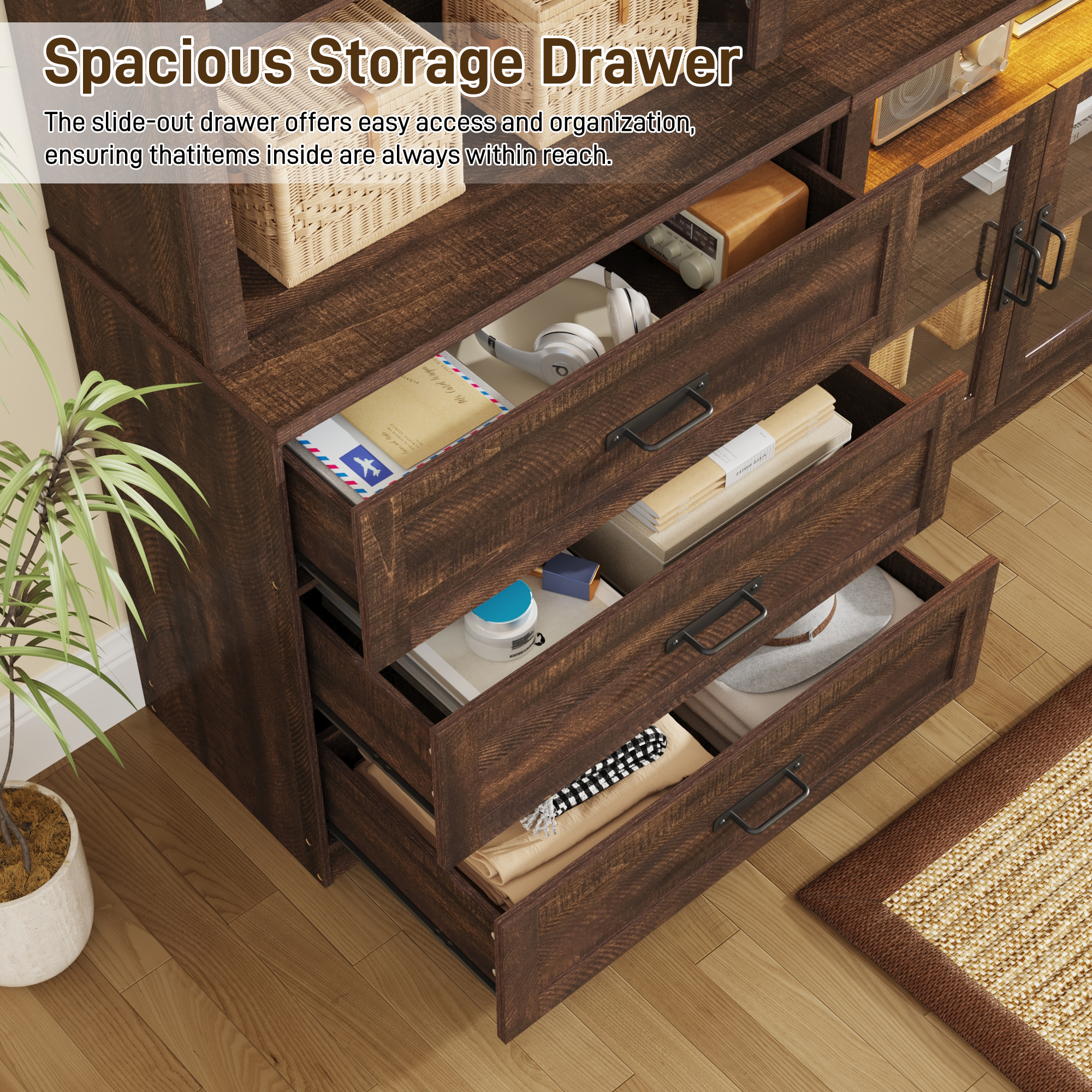 157.5" Entertainment Center with Bookshelves for TVs up to 100", Farmhouse Wall Unit TV Stand with 6 Doors & 6 Drawer & LED Lights, Media Console Table for Living Room, Bedroom & Home Theater, White