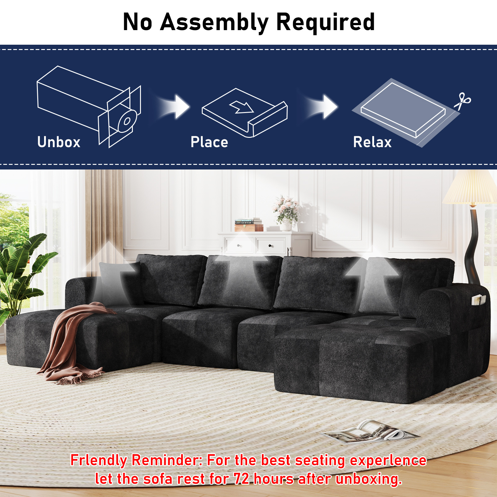 ChVans 110" L-Shaped Sectional Sofa with Convertible Left/Right Ottoman, Boneless Sofa with Oversized Chaise & Layered Cushion, Upholstered Couches for Living Room Bedroom, No Assembly