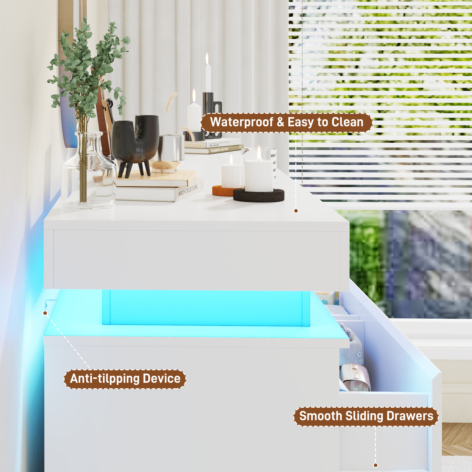 ChVans Black 9 Drawer Dresser with LED Lights, 63" Wide Modern Wood Chest of Drawers with Charging Station & Handle Free, LED Black Dresser for bedroom, Living Room, Entryway, Hallway