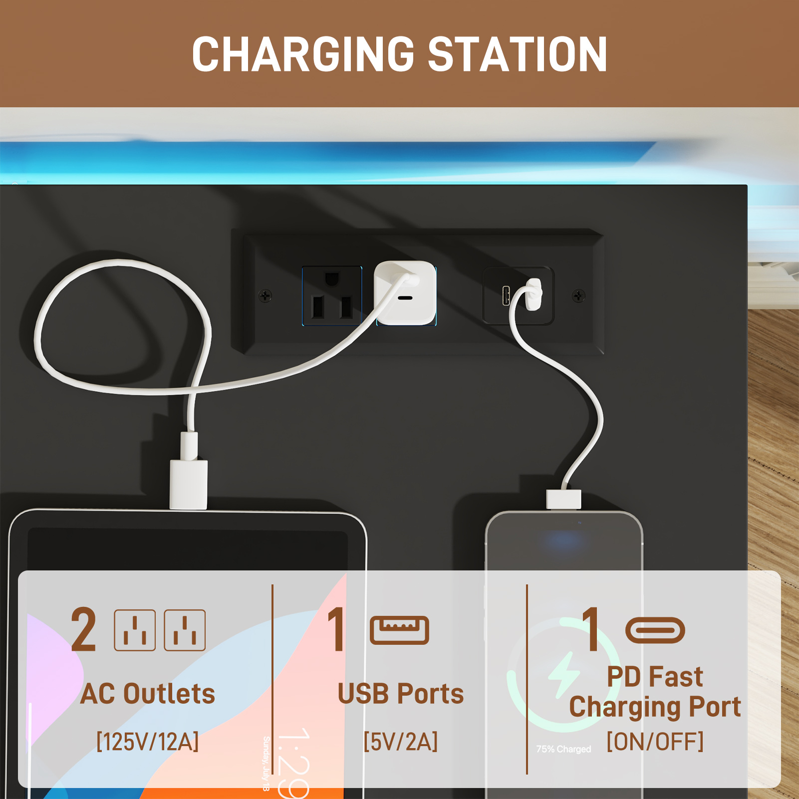 ChVans Black 9 Drawer Dresser with LED Lights, 63" Wide Modern Wood Chest of Drawers with Charging Station & Handle Free, LED Black Dresser for bedroom, Living Room, Entryway, Hallway