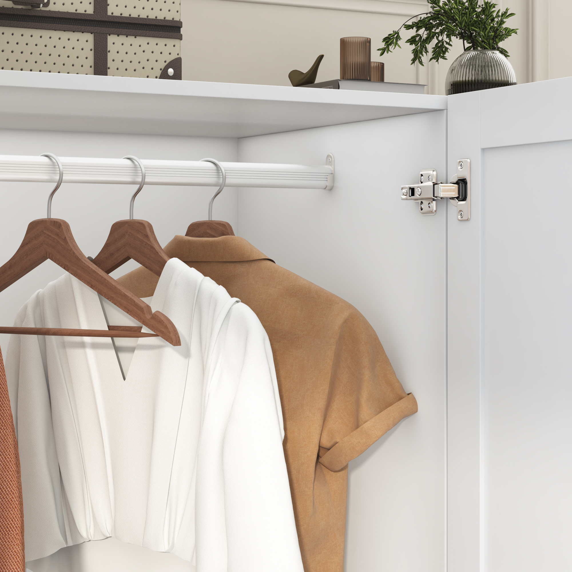 ChVans 75" Tall 4 Doors Armoire Wardrobe Closet with 3 Drawers and Mirror, Large Wardrobe Closet for Bedroom with LED Lights, Wooden Armoire Storage Cabinet with Hanging Rod