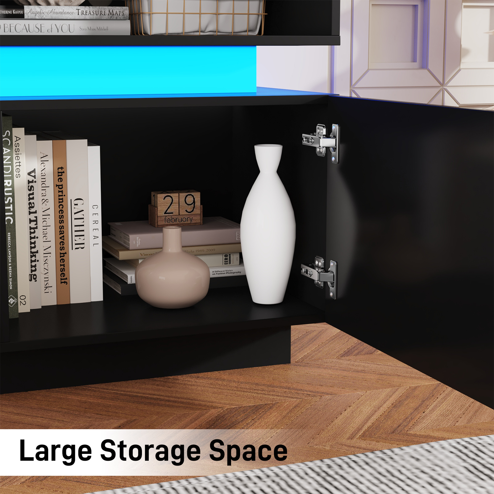 ChVans Fireplace TV Stand for 90" 95" 100" with LED Light & Outlets, 92.5" Large Entertainment Center Gaming Soundbar Shelf with 50'' Electric Fireplace