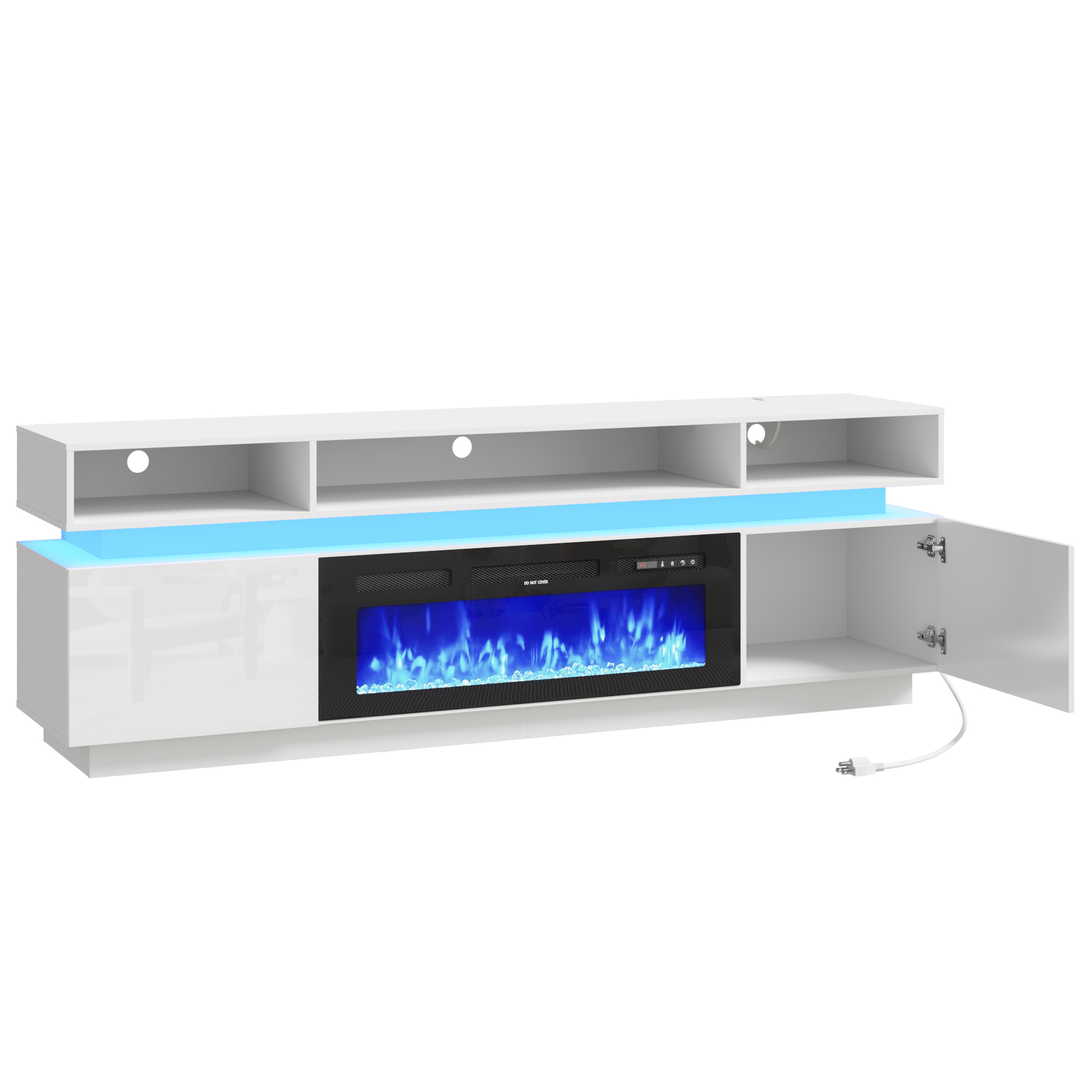 ChVans Fireplace TV Stand for 90" 95" 100" with LED Light & Outlets, 92.5" Large Entertainment Center Gaming Soundbar Shelf with 50'' Electric Fireplace