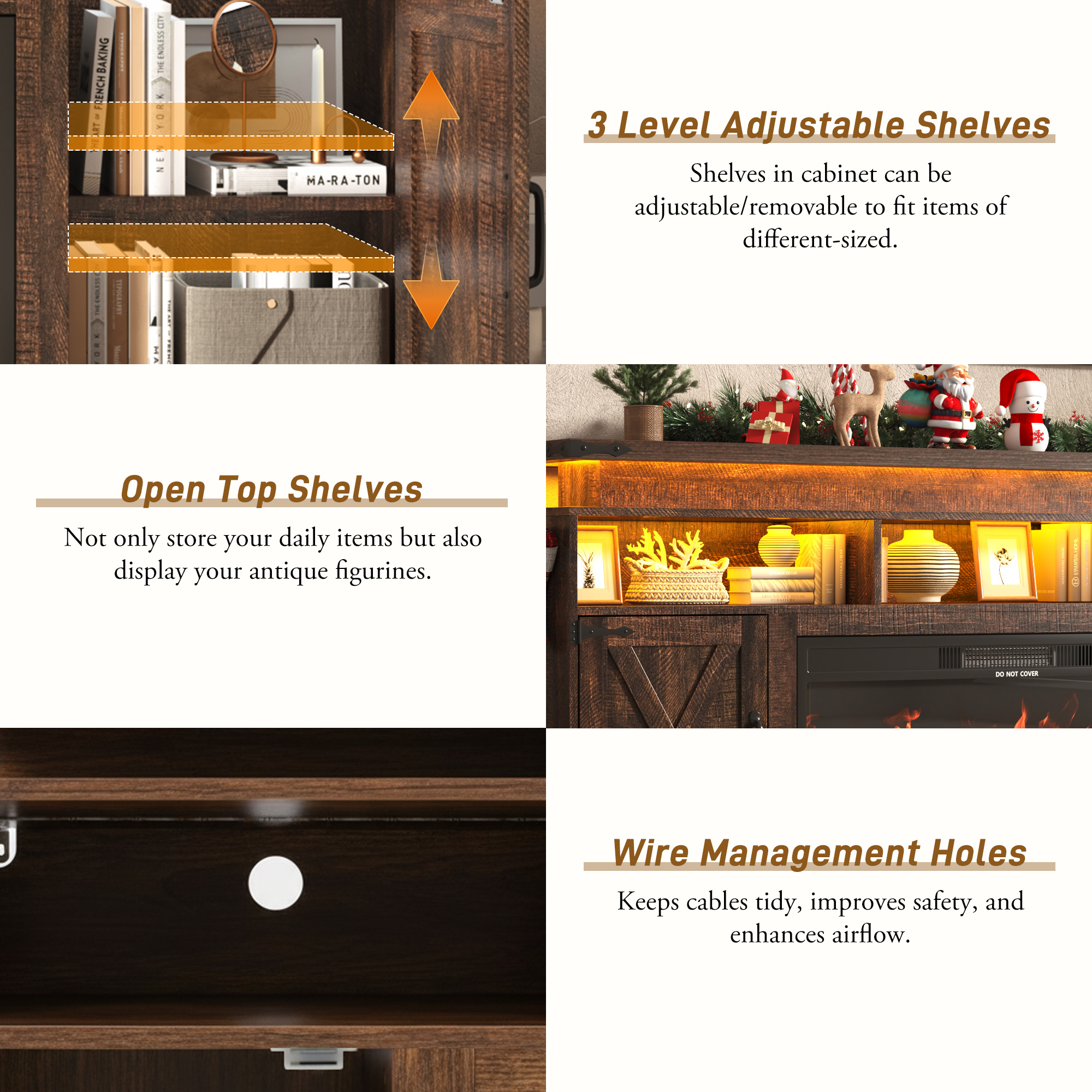 ChVans 70.8" Farmhouse Fireplace TV Stand for TVs up to 80" with 36" Electric Fireplace, 32" Tall Entertainment Center with Power Outlet/LED Lights, Media Console w/Sliding Barn Door for Living Room