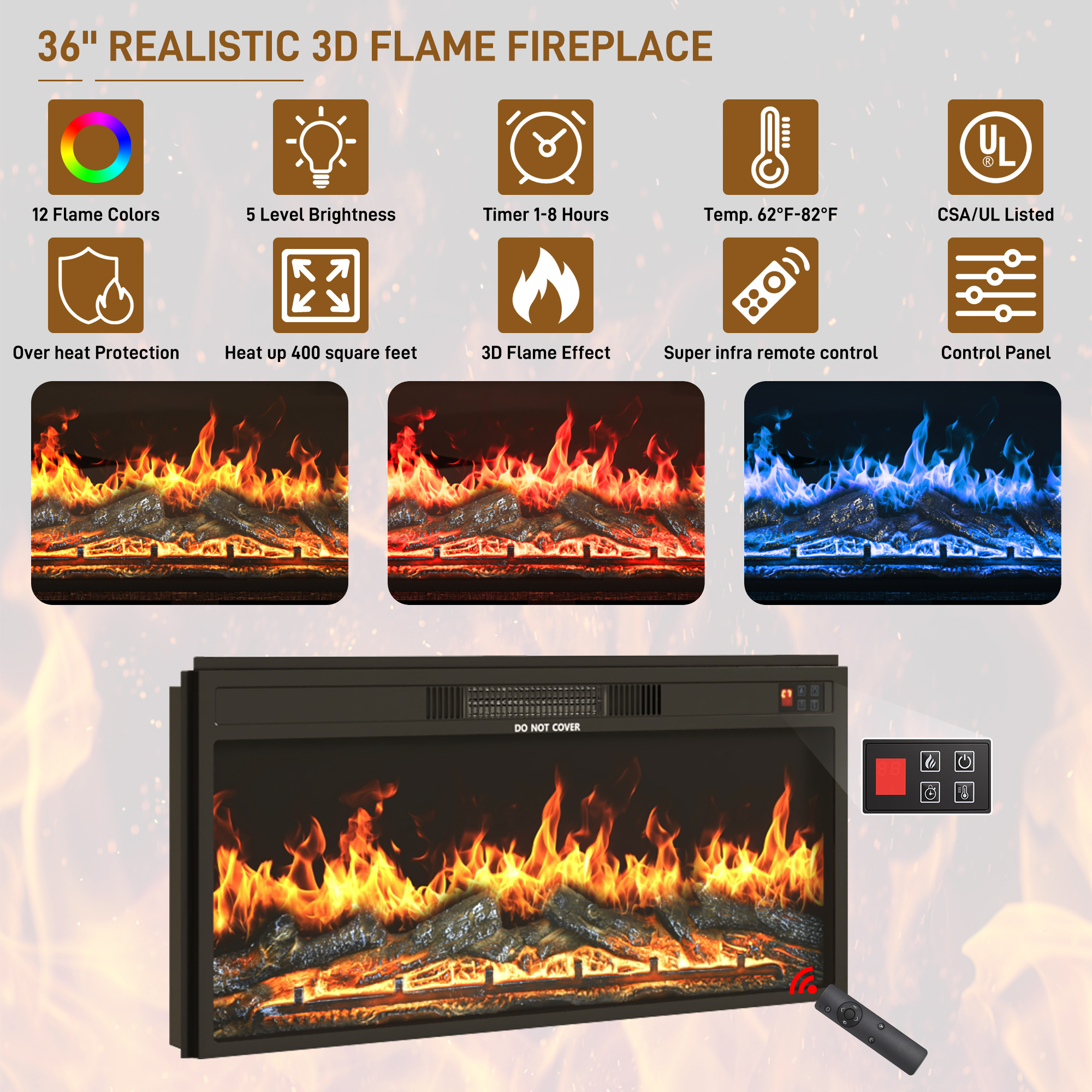 ChVans 70.8" Farmhouse Fireplace TV Stand for TVs up to 80" with 36" Electric Fireplace, 32" Tall Entertainment Center with Power Outlet/LED Lights, Media Console w/Sliding Barn Door for Living Room