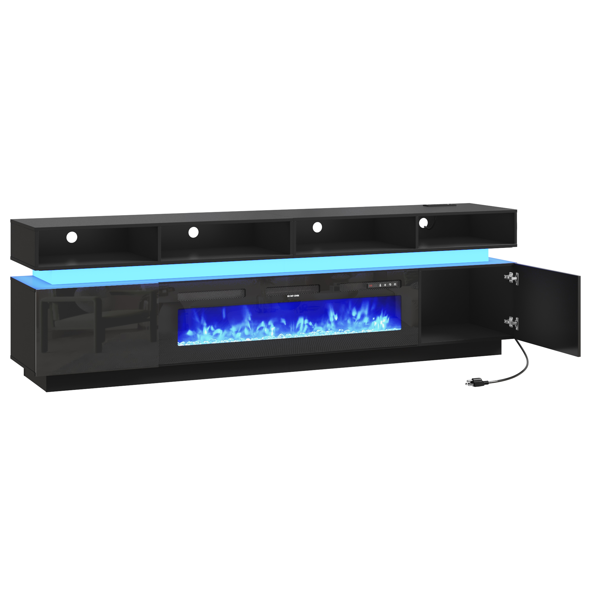 ChVans Fireplace TV Stand for 90" 95" 100" with LED Light & Outlets, 92.5" Large Entertainment Center Gaming Soundbar Shelf with 50'' Electric Fireplace