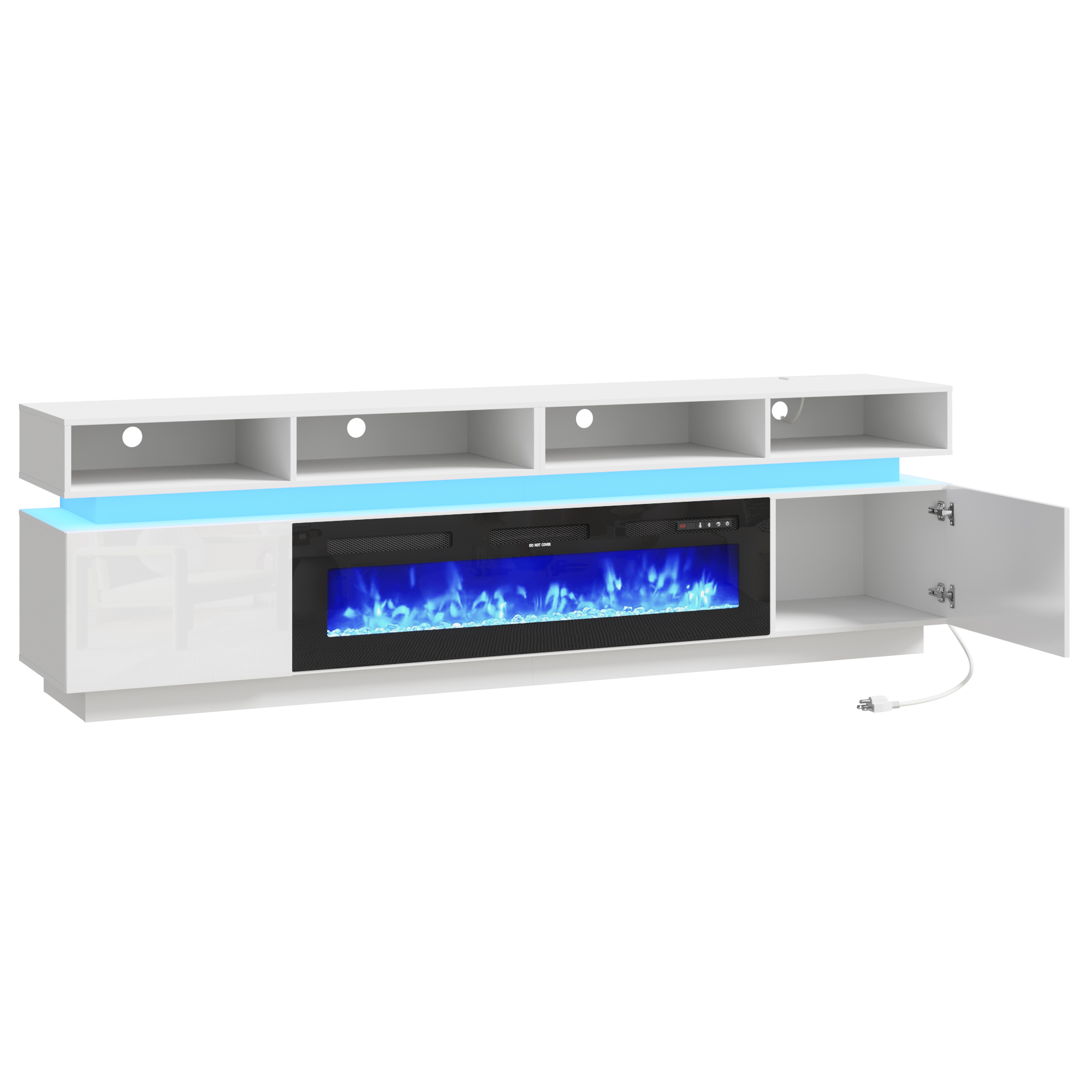 ChVans Fireplace TV Stand for 90" 95" 100" with LED Light & Outlets, 92.5" Large Entertainment Center Gaming Soundbar Shelf with 50'' Electric Fireplace