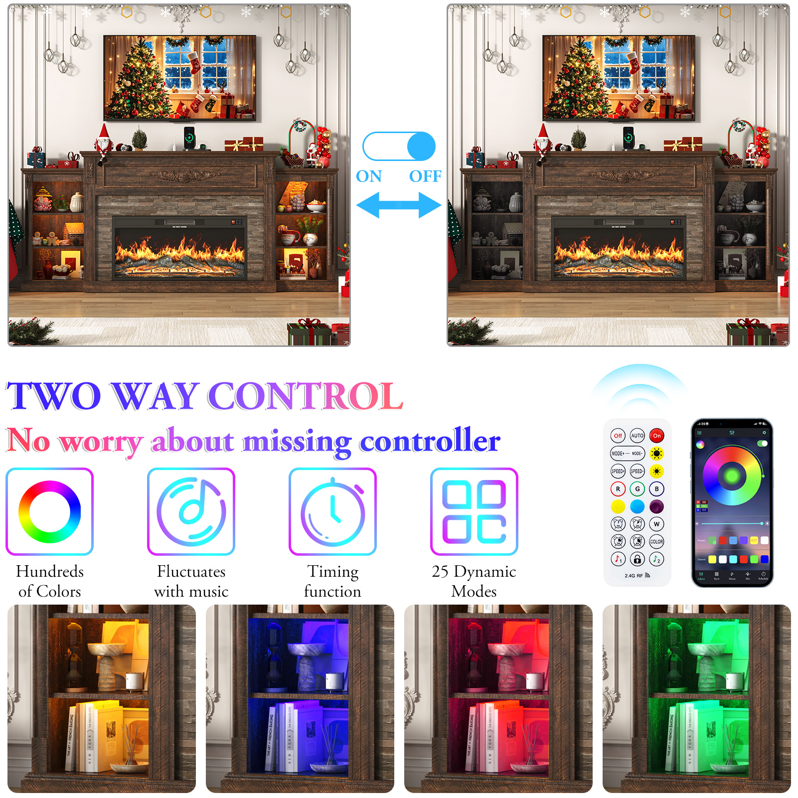 ANPOO 85" Electric Fireplace with Mantel, Fireplace TV Stand with 36" Fireplace for TVs Up to 95 Inch, 37.6" Tall Farmhouse Entertainment Center with LED Lights & Charging Station, Carved Decoration