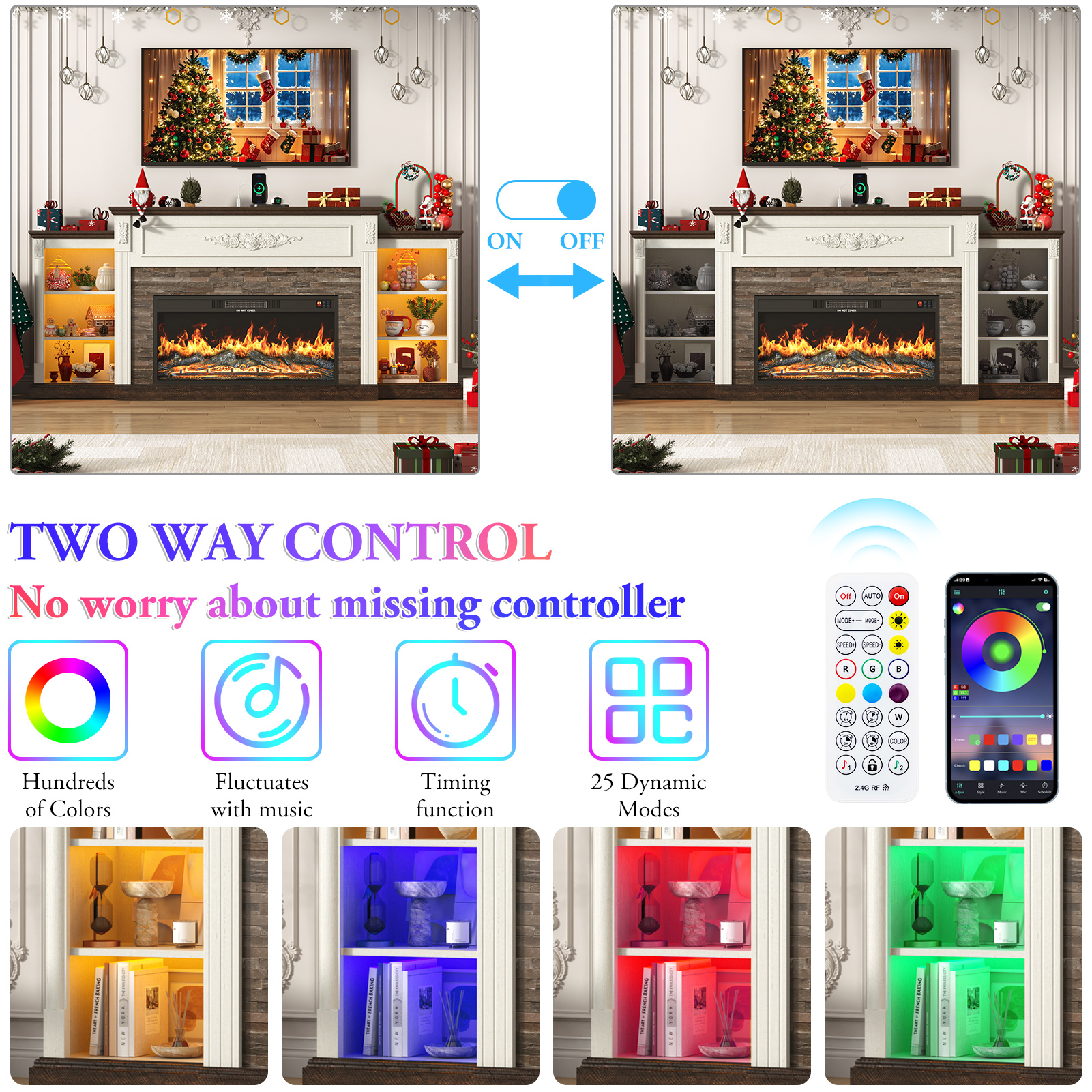 ANPOO 85" Electric Fireplace with Mantel, Fireplace TV Stand with 36" Fireplace for TVs Up to 95 Inch, 37.6" Tall Farmhouse Entertainment Center with LED Lights & Charging Station, Carved Decoration