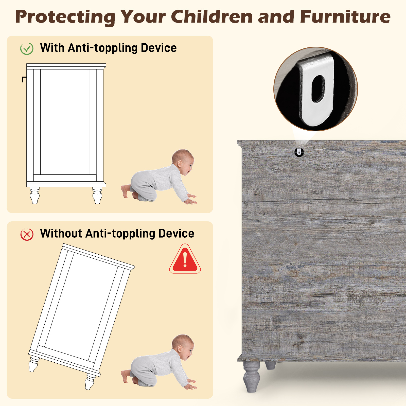 ChVans 8 Drawer Dresser for Bedroom, Modern Farmhouse Wood Wide Chest of Drawers, Storage Dressers for Bedroom, Living Room & Hallway