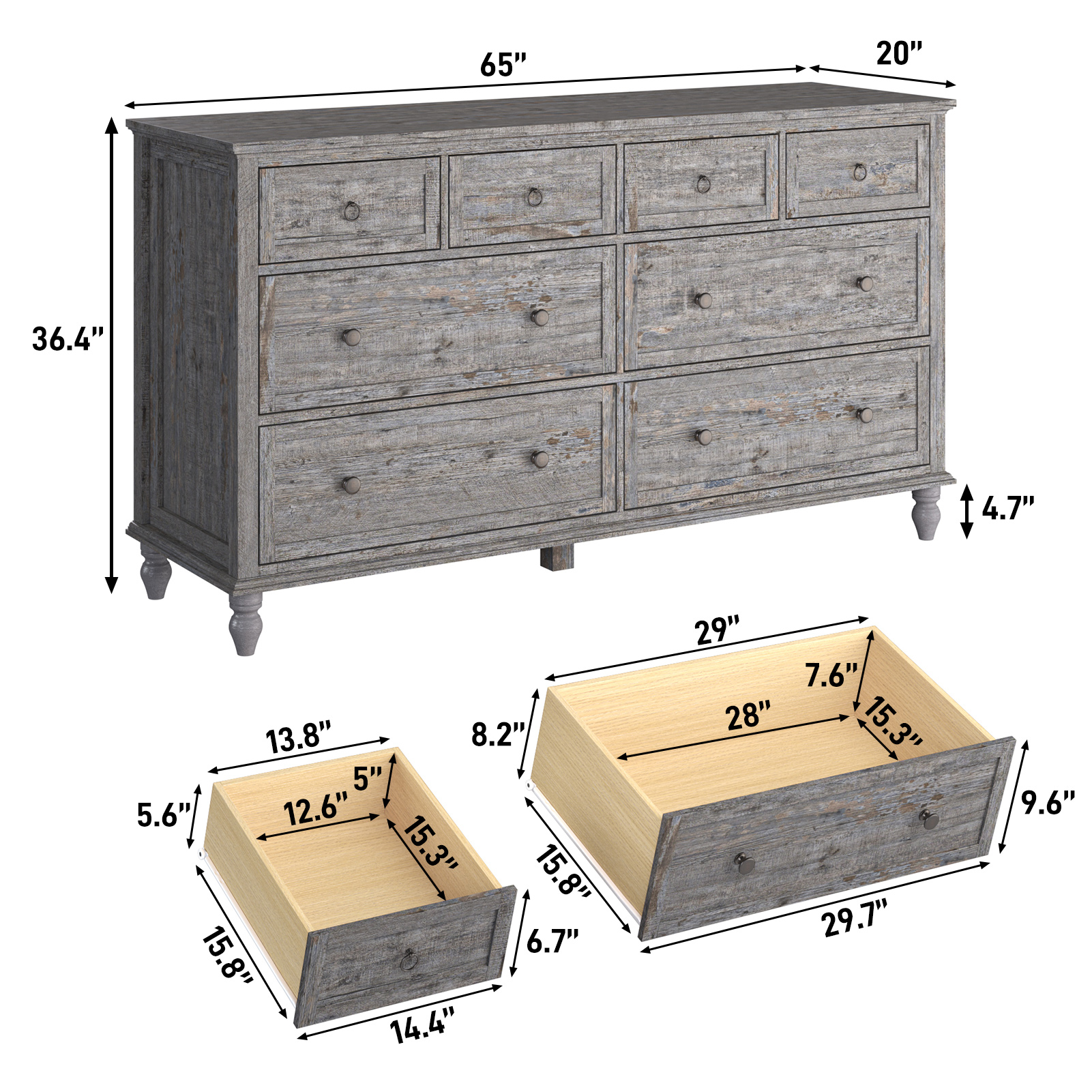 ChVans 8 Drawer Dresser for Bedroom, Modern Farmhouse Wood Wide Chest of Drawers, Storage Dressers for Bedroom, Living Room & Hallway