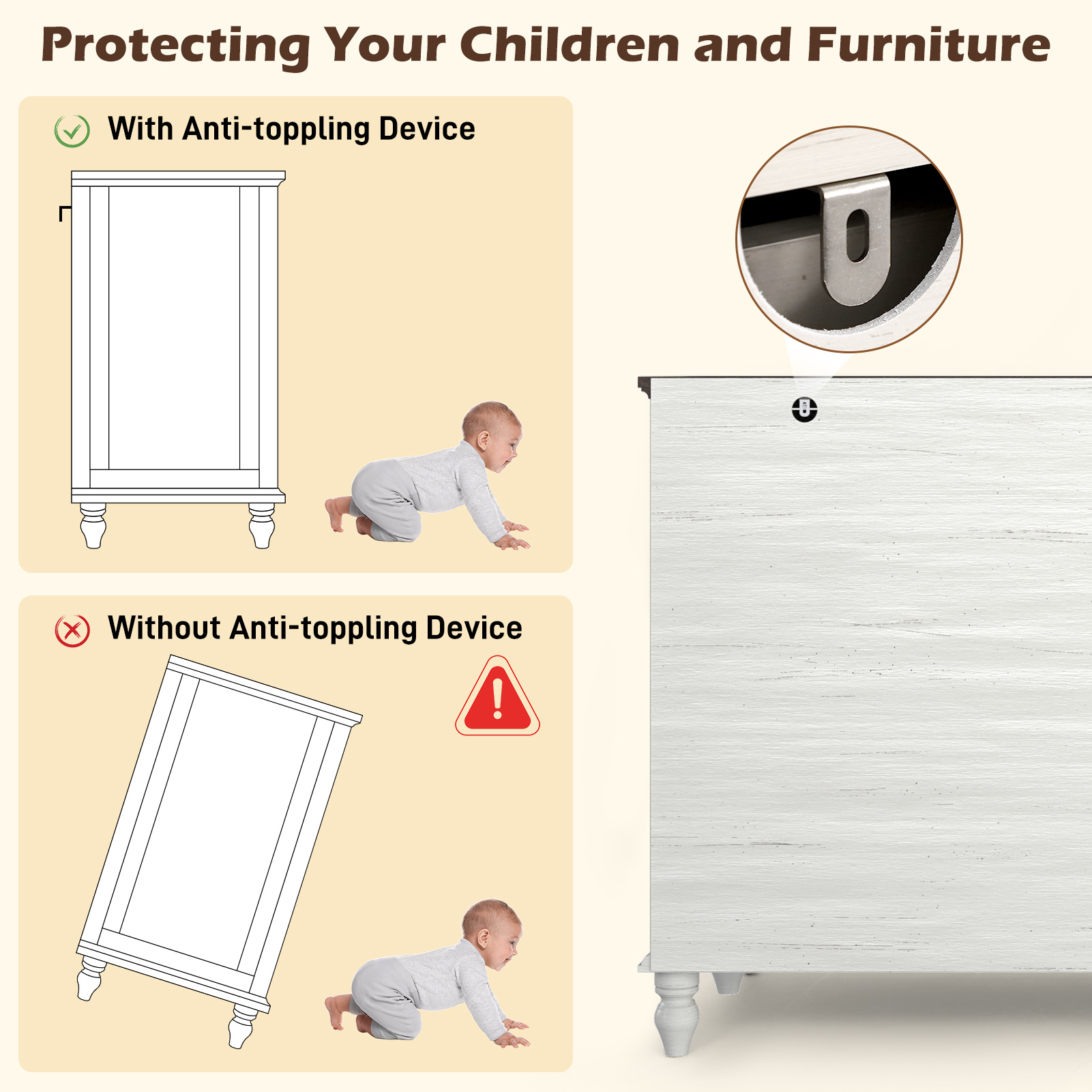 ChVans 8 Drawer Dresser for Bedroom, Modern Farmhouse Wood Wide Chest of Drawers, Storage Dressers for Bedroom, Living Room & Hallway