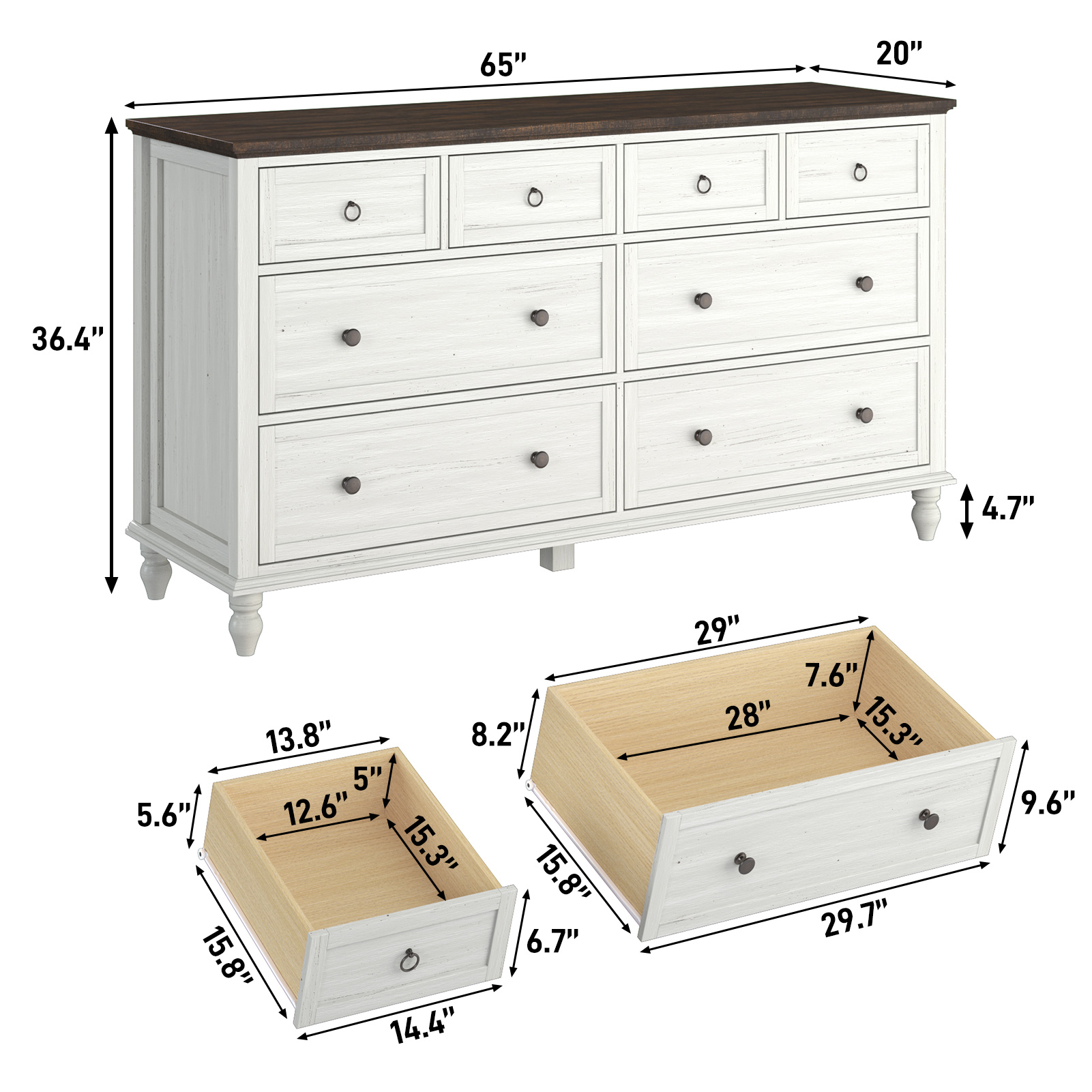 ChVans 8 Drawer Dresser for Bedroom, Modern Farmhouse Wood Wide Chest of Drawers, Storage Dressers for Bedroom, Living Room & Hallway