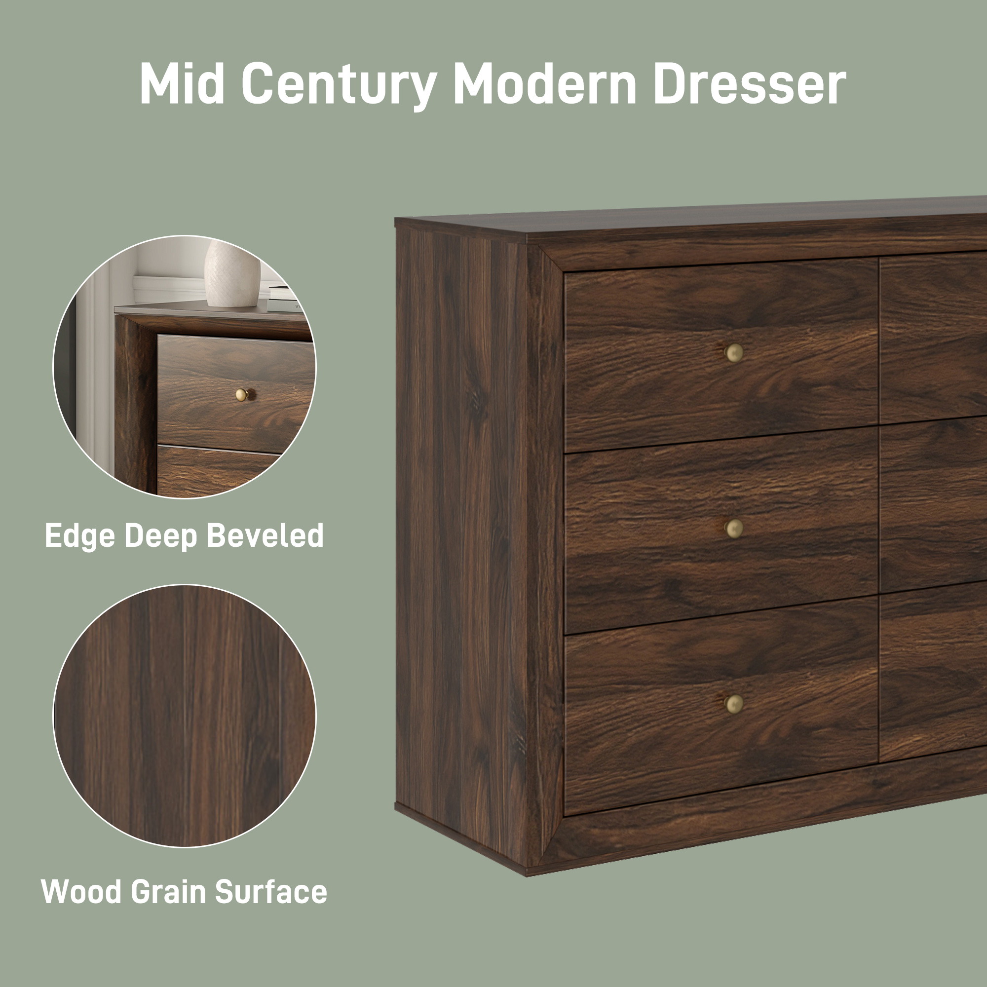 ANPOO 63" Wood Dresser with 9 Drawers&Charging Station,Long Dresser for Bedroom,Modern Wood Wide Chest of Drawers with Wood Grain Texture for Bedroom,Living Room,Hallway