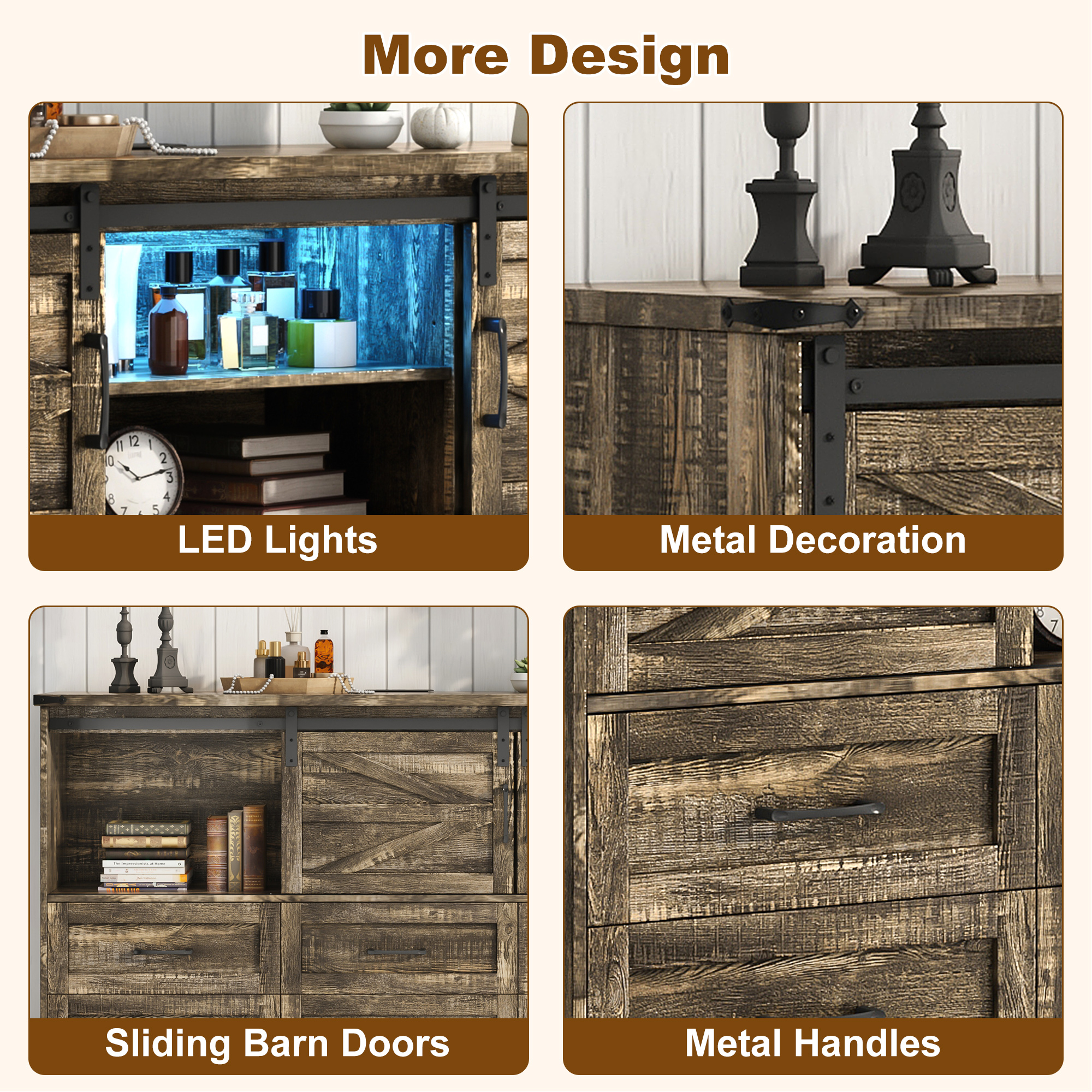 ANPOO Farmhouse 9 Drawers Dresser with LED Light&Power Outlet, Sliding Barn Door Storage Cabinet, Large Chest of Drawers for Bedroom Living Room Entryway, Wood Dresser Organizer with Spacious Storage