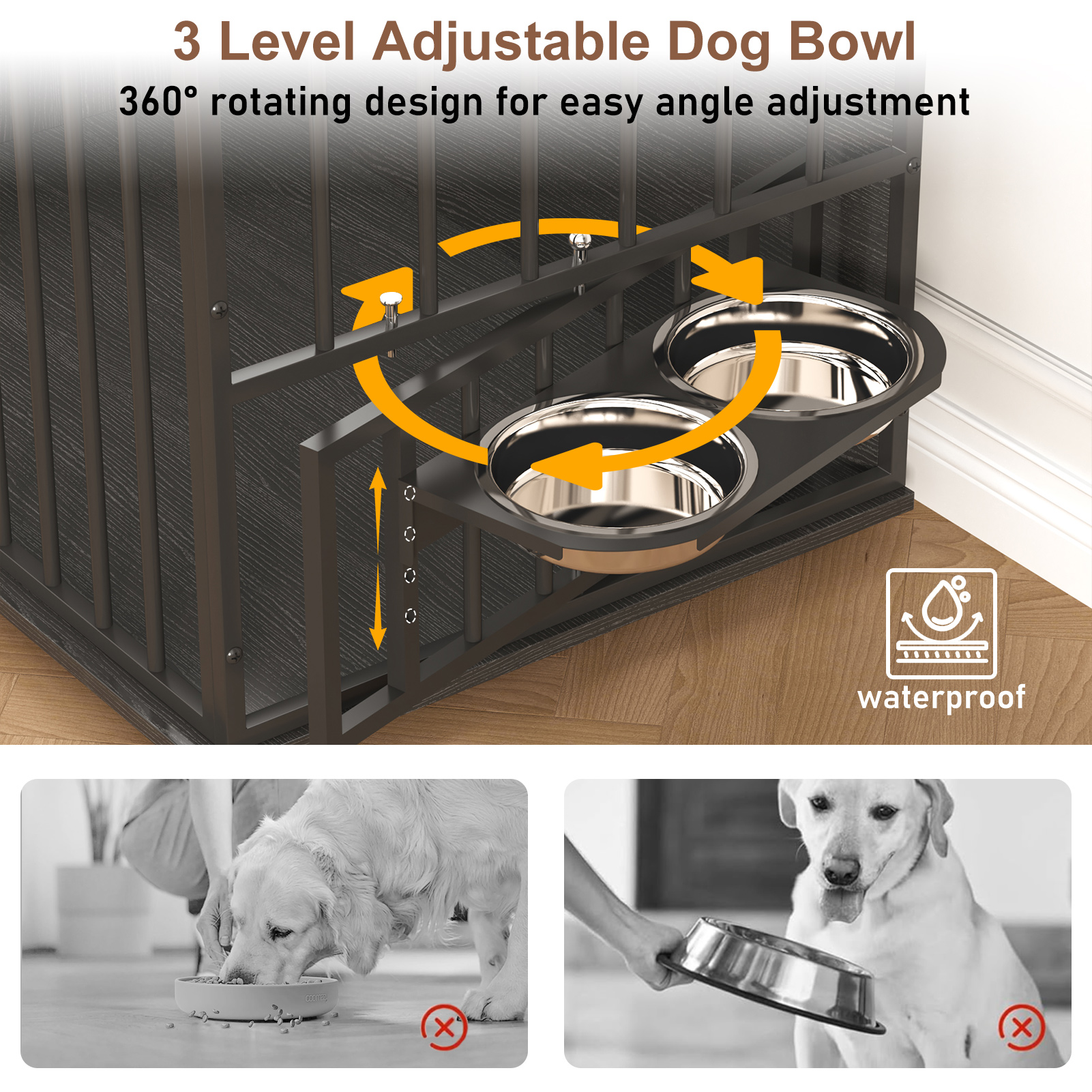 86.6" Dog Crate Furniture TV Stand for Large Breed Dogs, Wooden Kennel with Dual rooms, Dog Bowl, 2 Drawers &  Cabinet for Medium-Large Dogs