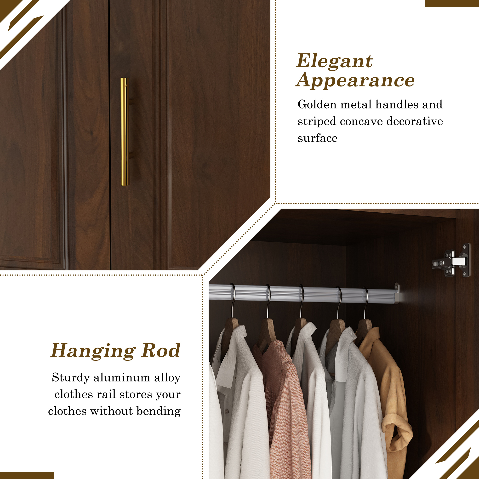 ChVans 4 Door Armoire Wardrobe Closet with Top Cabinet and Mirror, 90.6'' LED Wardrobe Armoire with 3 Drawers, Hanging Rod & Multi-Layer Shelves for Bedroom, Brown