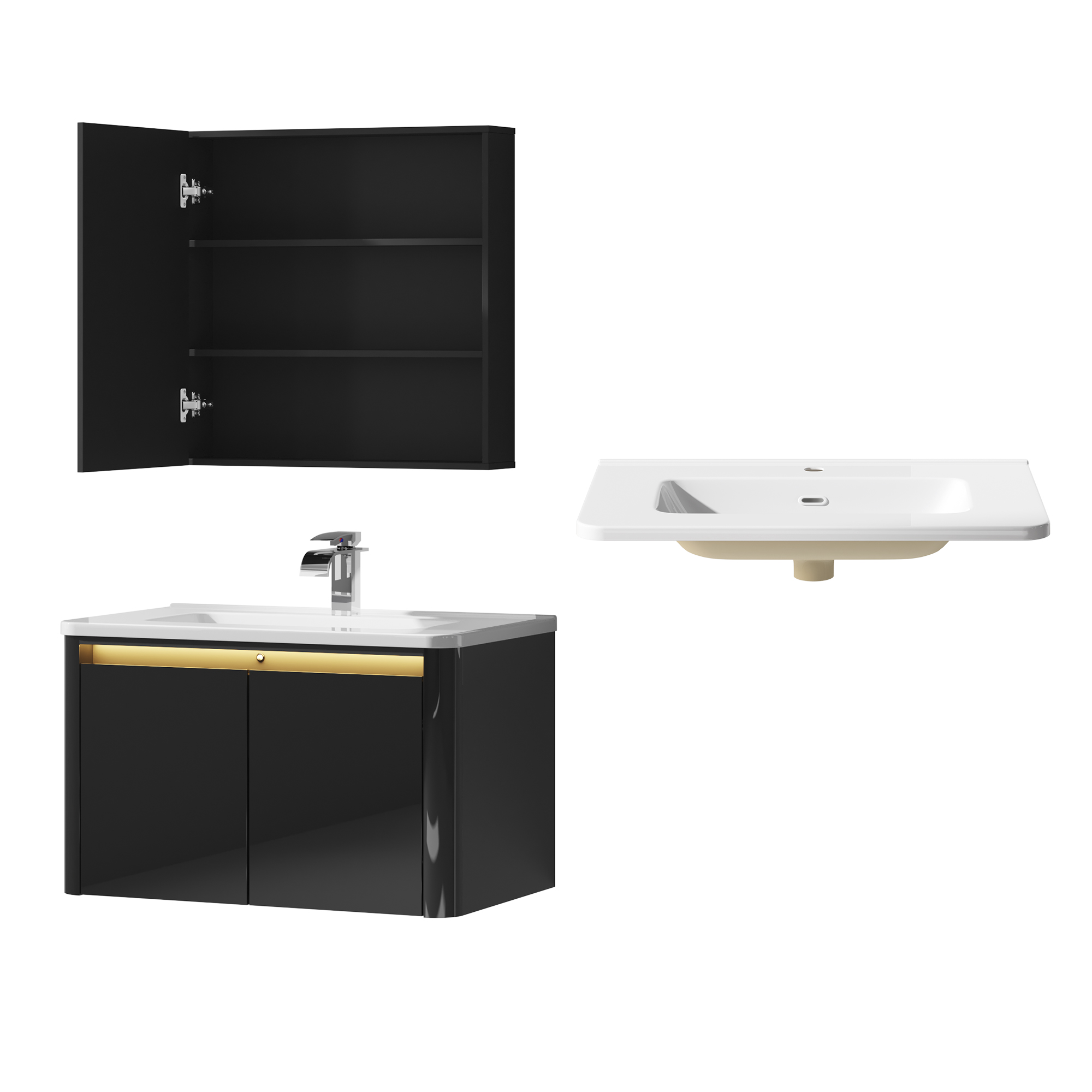 36 Inch Wall Mounted Bathroom Vanity with Sink and Mirror Cabinet,Modern Floating Bathroom Storage Cabinet with 2 Drawers and Soft Closing Door