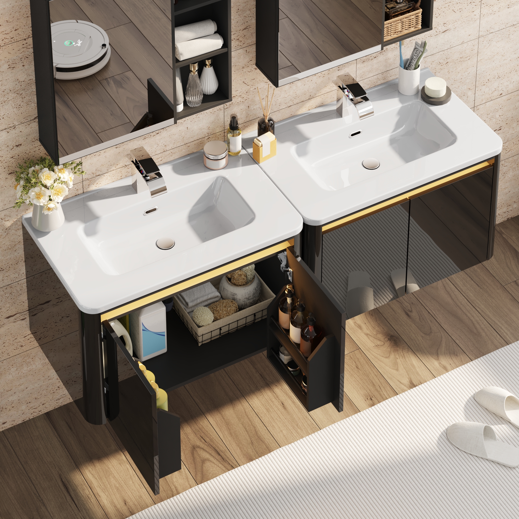 36 Inch Wall Mounted Bathroom Vanity with Sink and Mirror Cabinet,Modern Floating Bathroom Storage Cabinet with 2 Drawers and Soft Closing Door