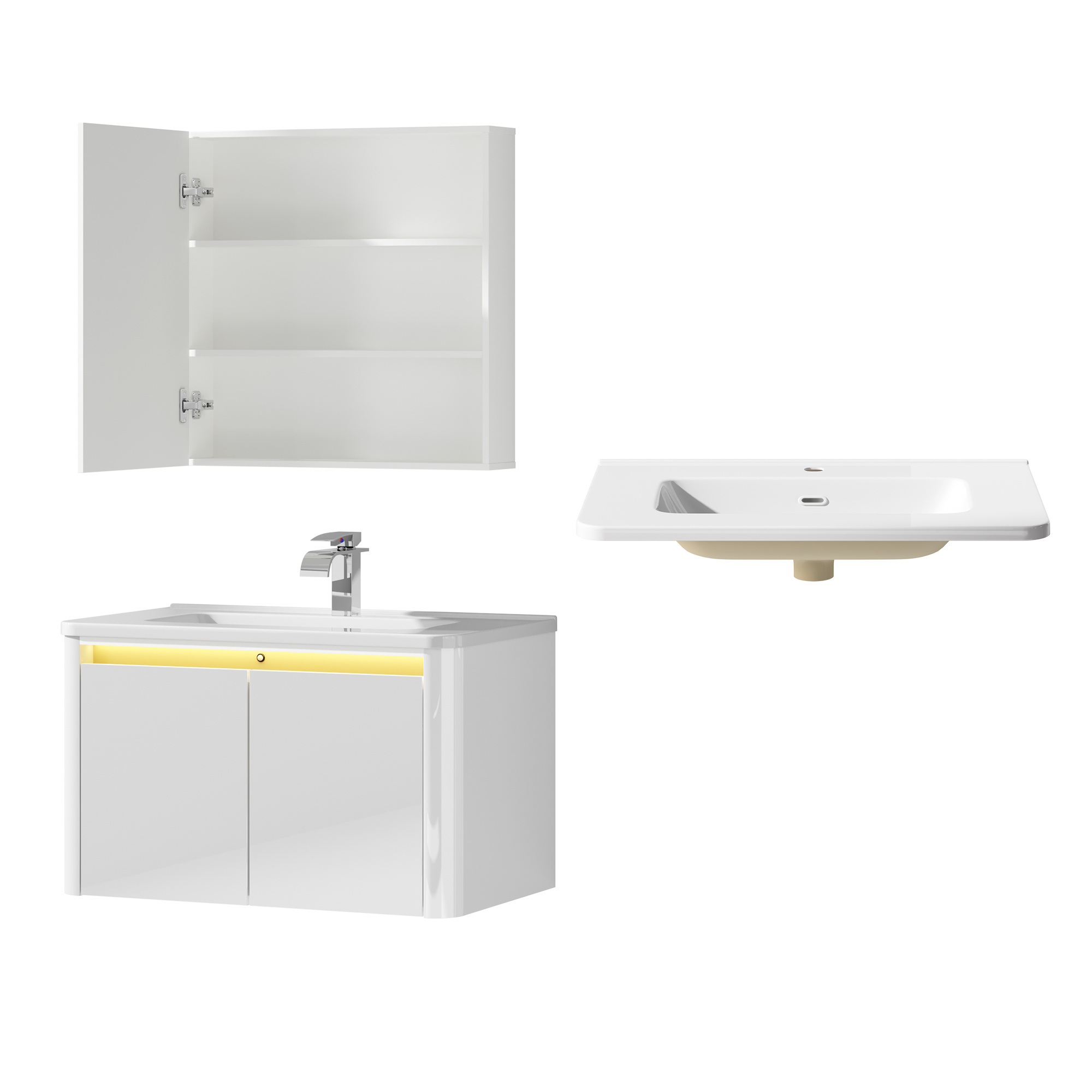 36 Inch Wall Mounted Bathroom Vanity with Sink and Mirror Cabinet,Modern Floating Bathroom Storage Cabinet with 2 Drawers and Soft Closing Door