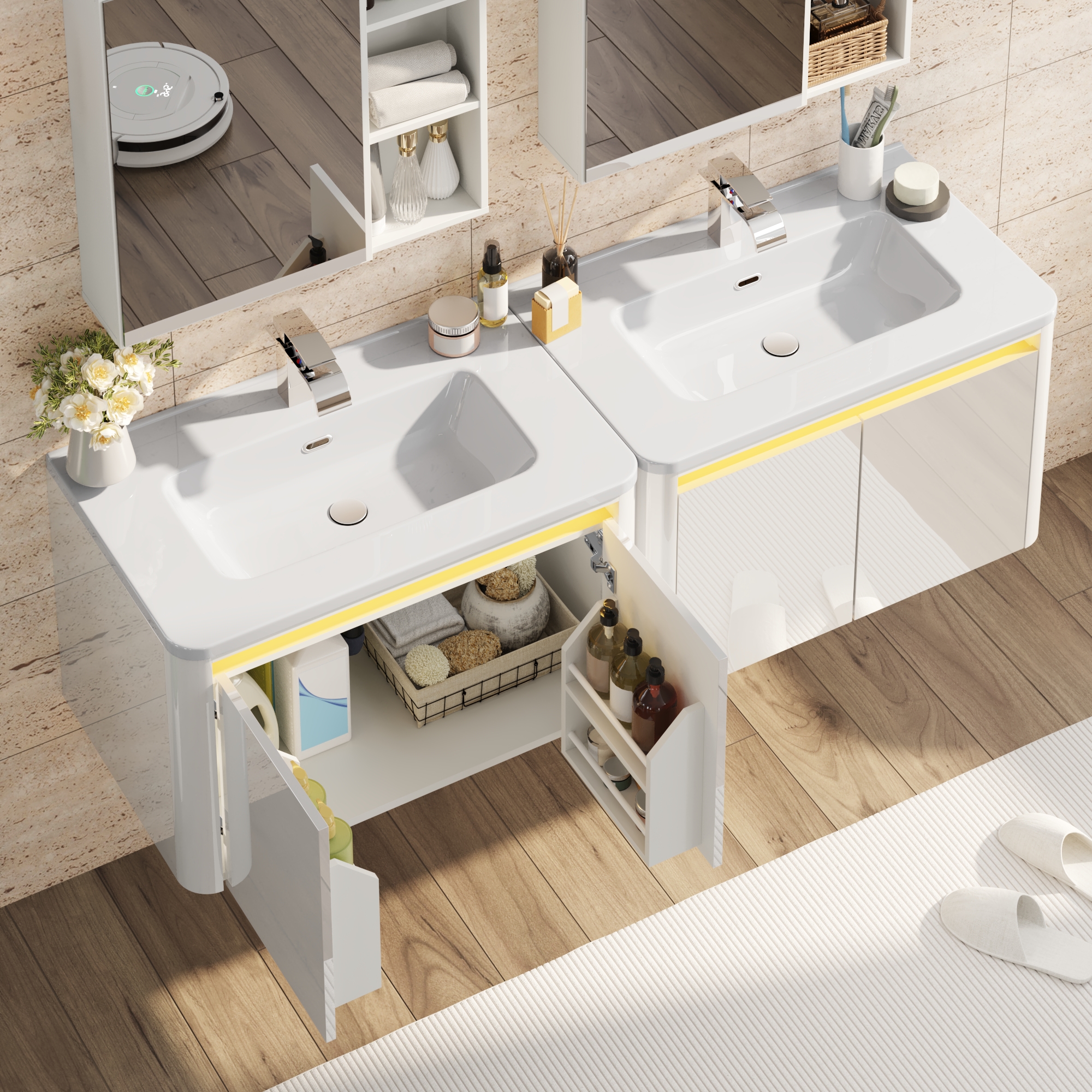 36 Inch Wall Mounted Bathroom Vanity with Sink and Mirror Cabinet,Modern Floating Bathroom Storage Cabinet with 2 Drawers and Soft Closing Door