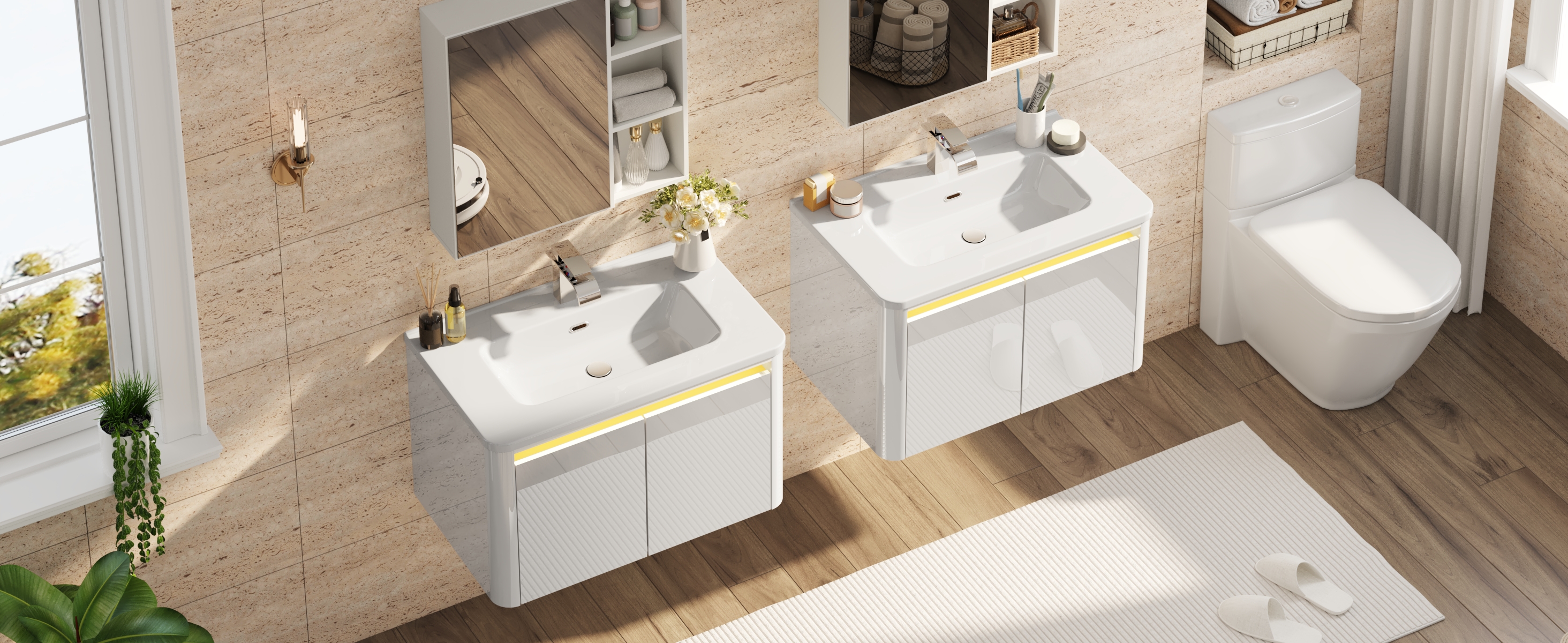 36 Inch Wall Mounted Bathroom Vanity with Sink and Mirror Cabinet,Modern Floating Bathroom Storage Cabinet with 2 Drawers and Soft Closing Door