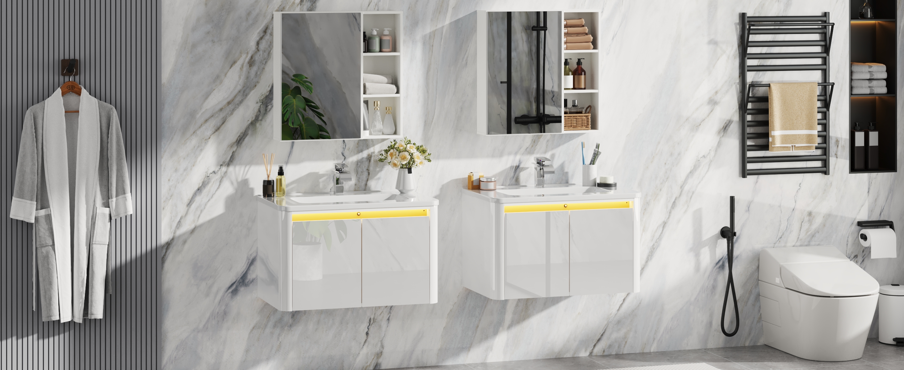 36 Inch Wall Mounted Bathroom Vanity with Sink and Mirror Cabinet,Modern Floating Bathroom Storage Cabinet with 2 Drawers and Soft Closing Door