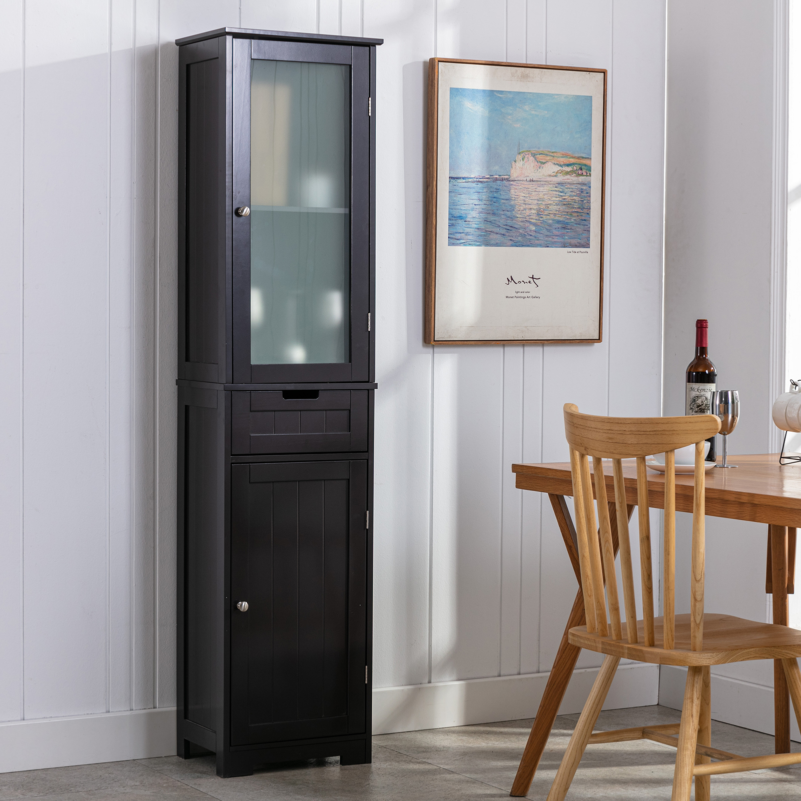 CAIDI Bathroom Storage Cabinet, White Linen Cabinet, Narrow Tall Cabinet Storage Tower with Door and Drawer for Kitchen Living Room