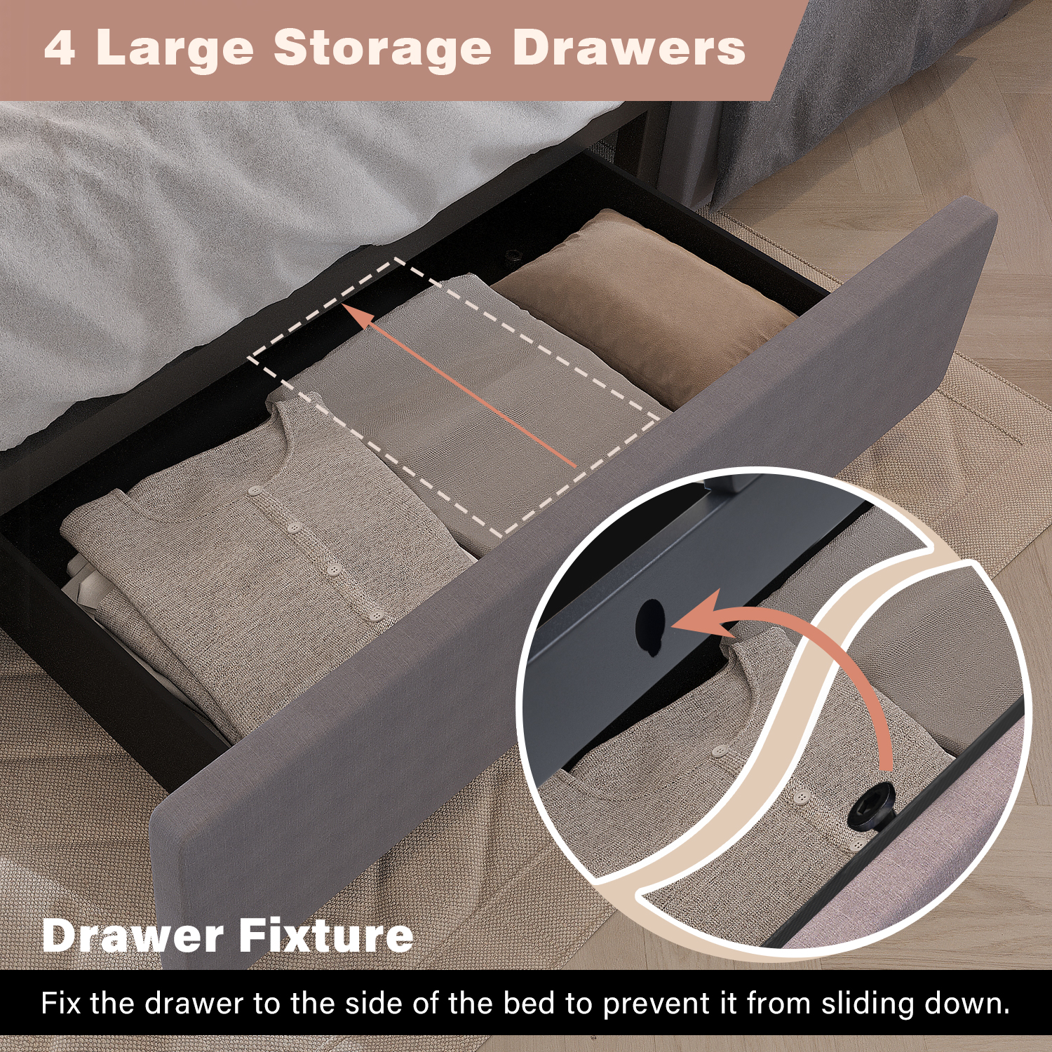 QUEEN Size Bed Frame with LED Light Headboard, Upholstered Platform Bed with 4 Drawers, Adjustable LED Lights Headboard