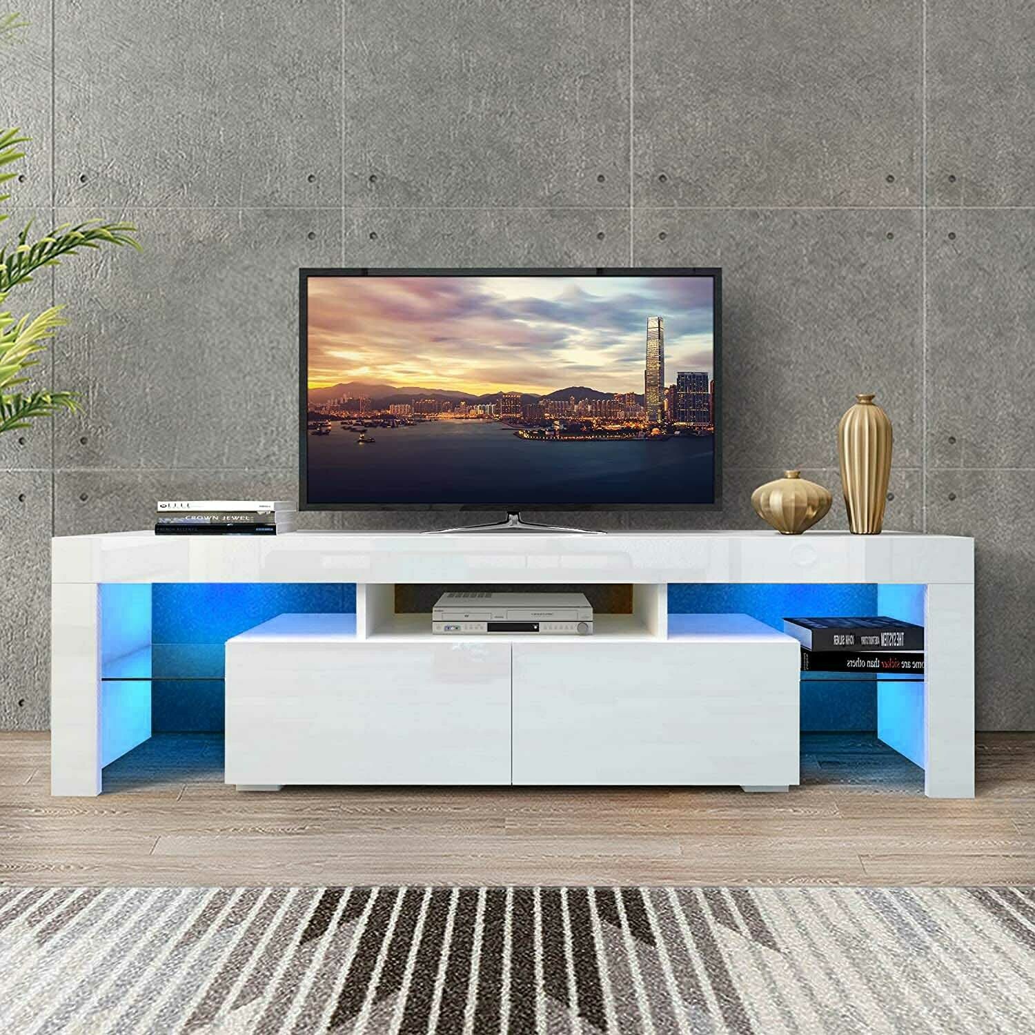 Glossy LED TV Stand Entertainment Cabinet for 70 in TV Media Player Game Console