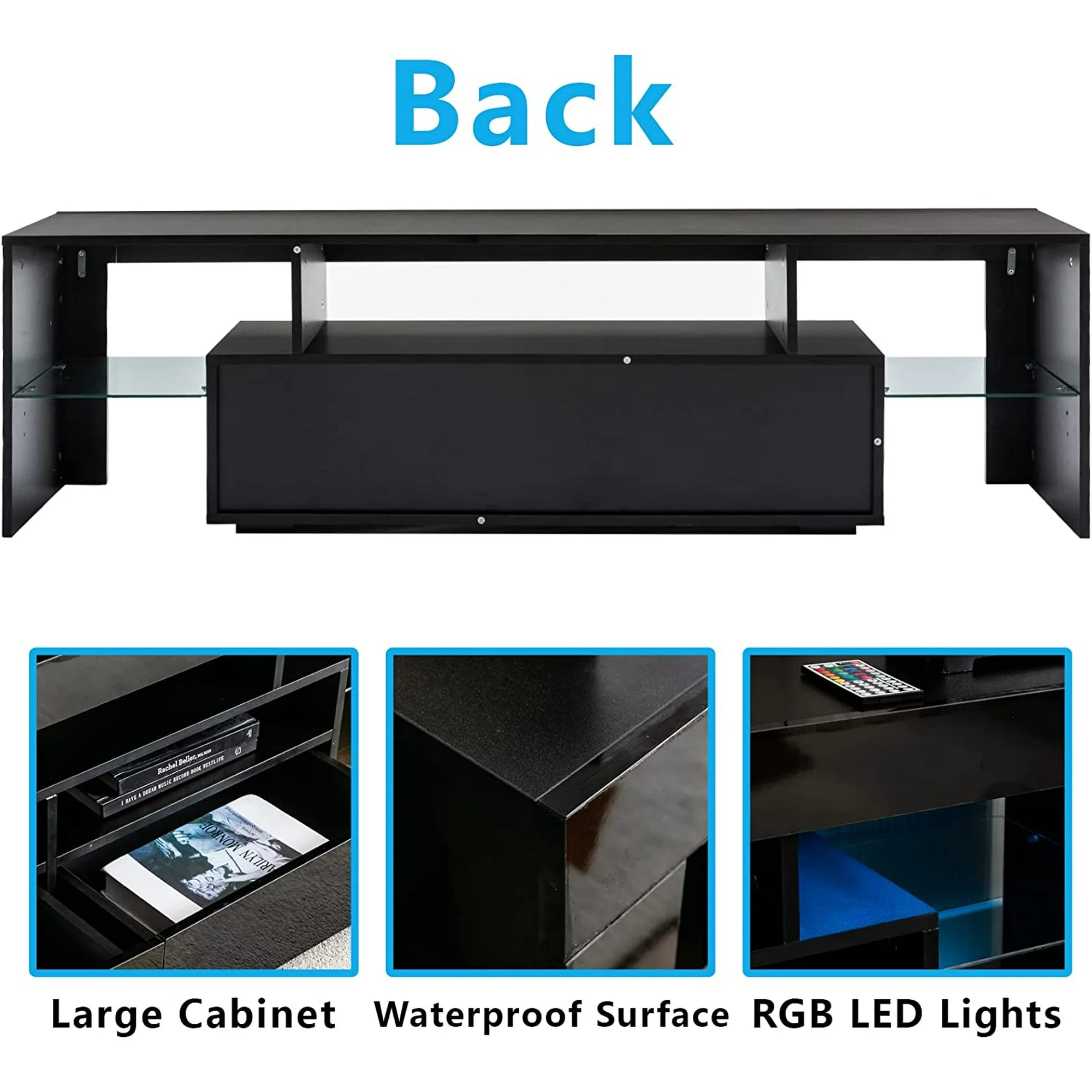 ChVans LED TV Stand for 55/65" TV, Living Room Entertainment Center w/RGB LED Lights & Storage Drawers Furniture, Black High Gloss TV Cabinet Console Table-51.2"