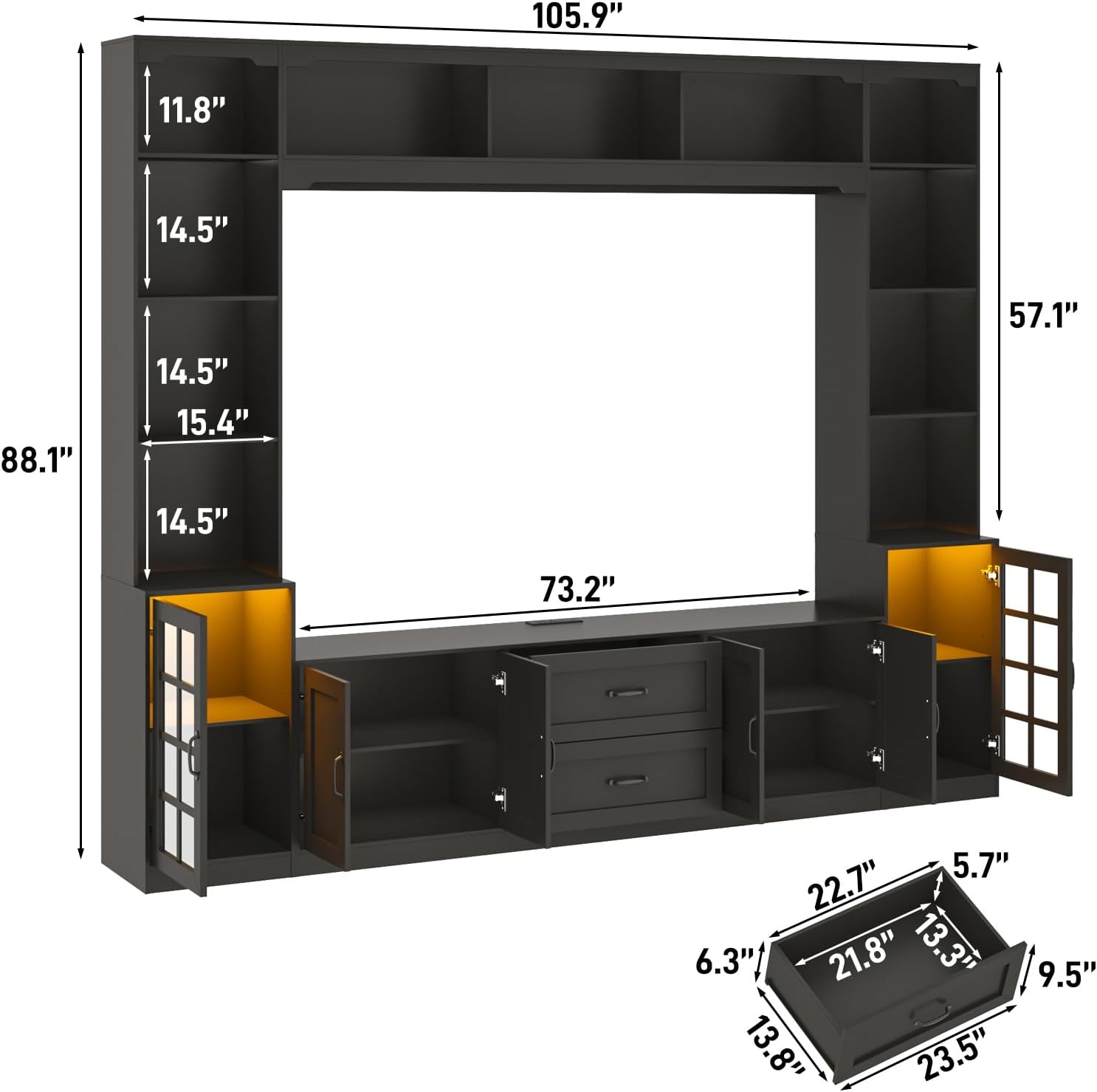 ChVans 103" W Wall Unit TV Stand with Storage for TVs up to 80", Modern TV Console with LED Lights, Entertainment Center with Bookshelves for Living Room