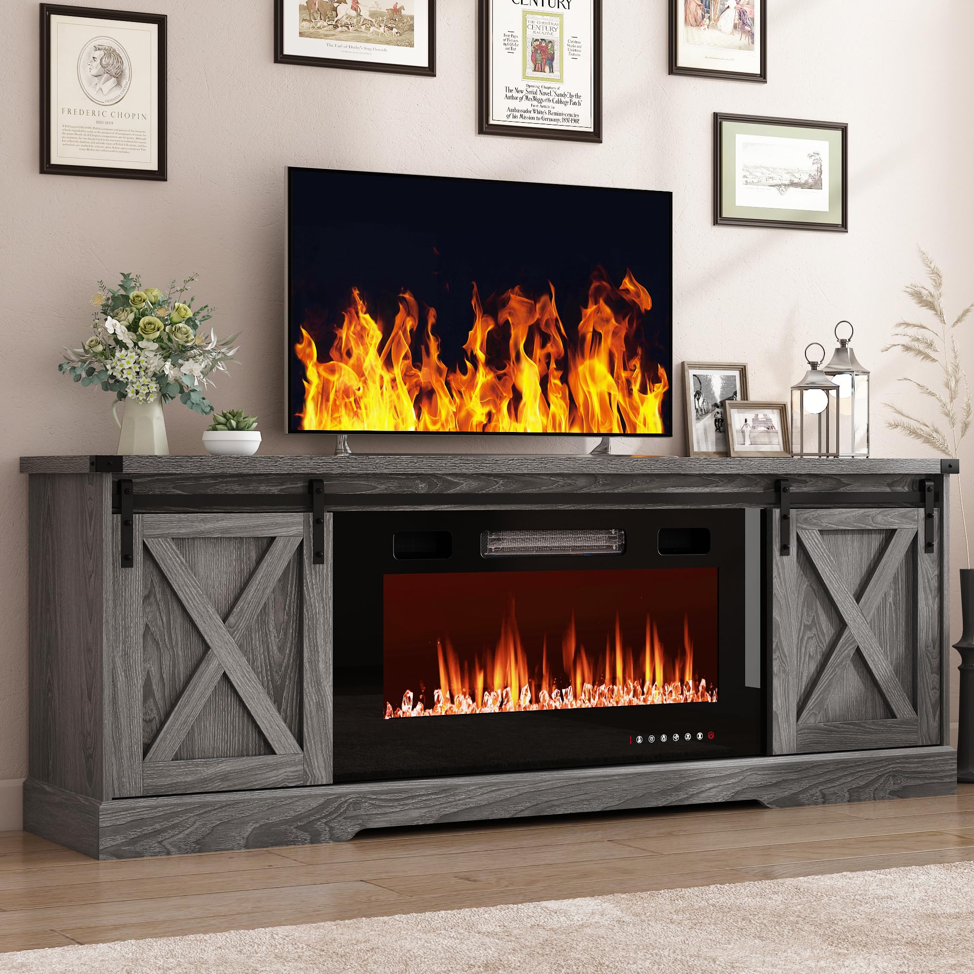Chvans 70” Fireplace TV Stand with 36" Fireplace for up 80" TVs