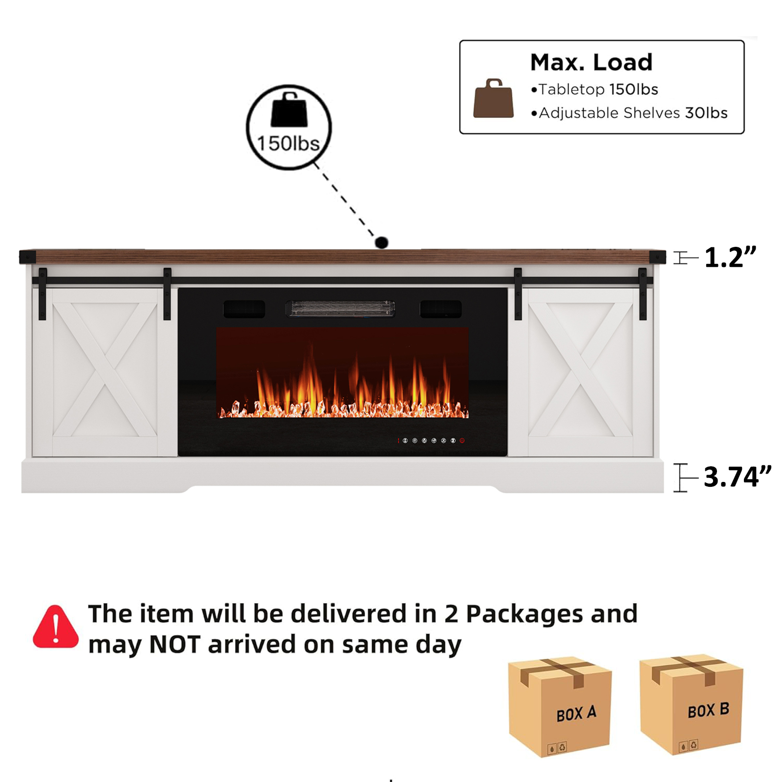 Chvans 70” Fireplace TV Stand with 36" Fireplace for up 80" TVs